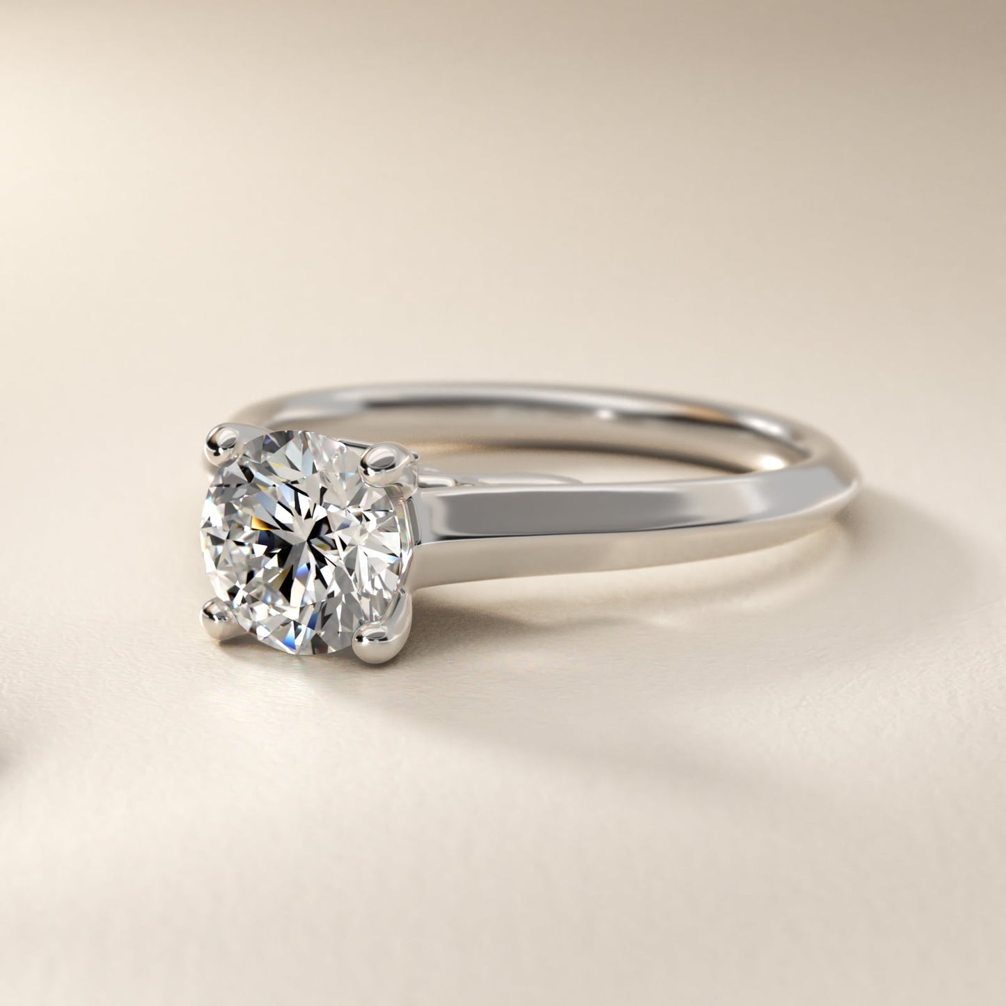 Knife Edge Scroll Solitaire Plus Diamond Engagement Ring in 14k White Gold - Round Center