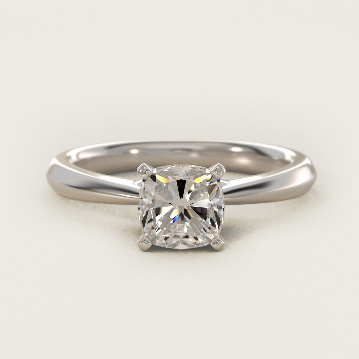 Knife-Edge Solitaire Engagement Ring in Platinum By Zac Zac Posen - Cushion Center