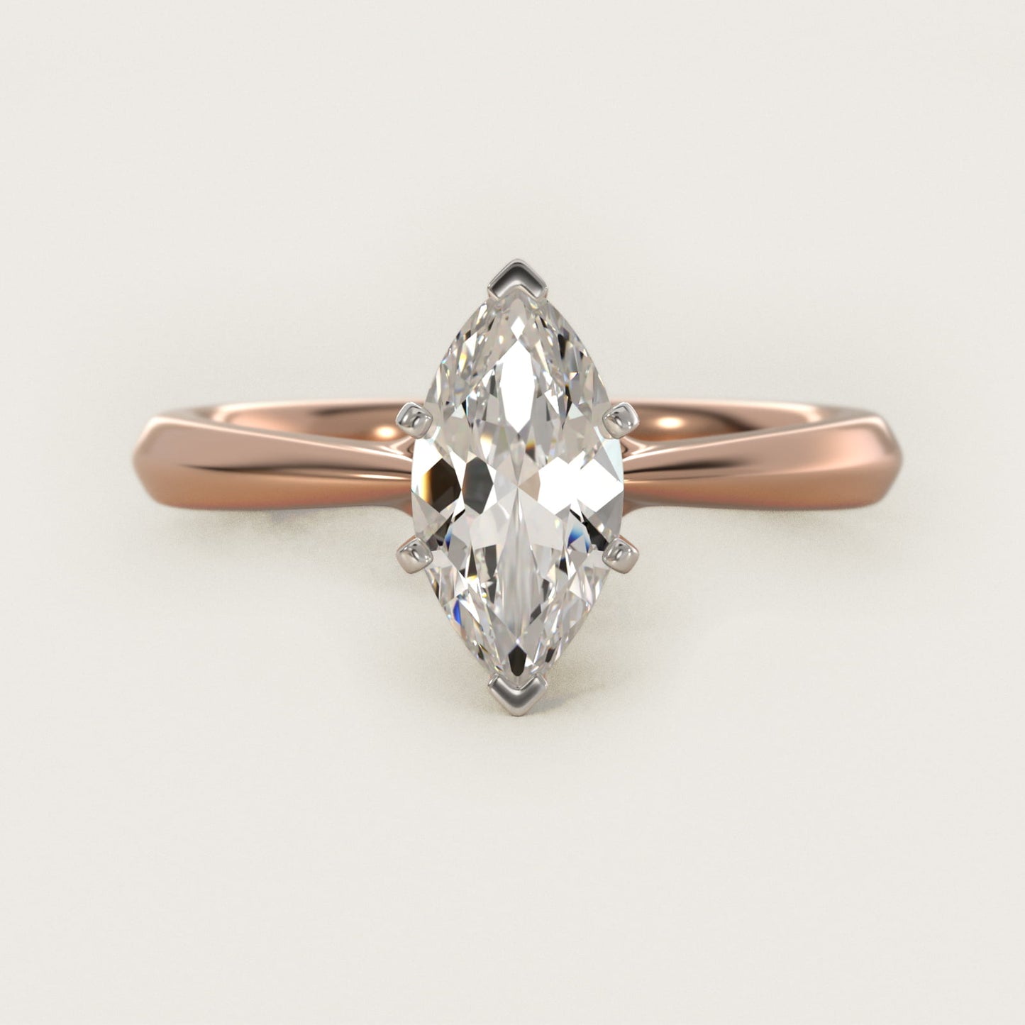 Knife-Edge Solitaire Engagement Ring in 18k Rose Gold By Zac Zac Posen - Marquise Center
