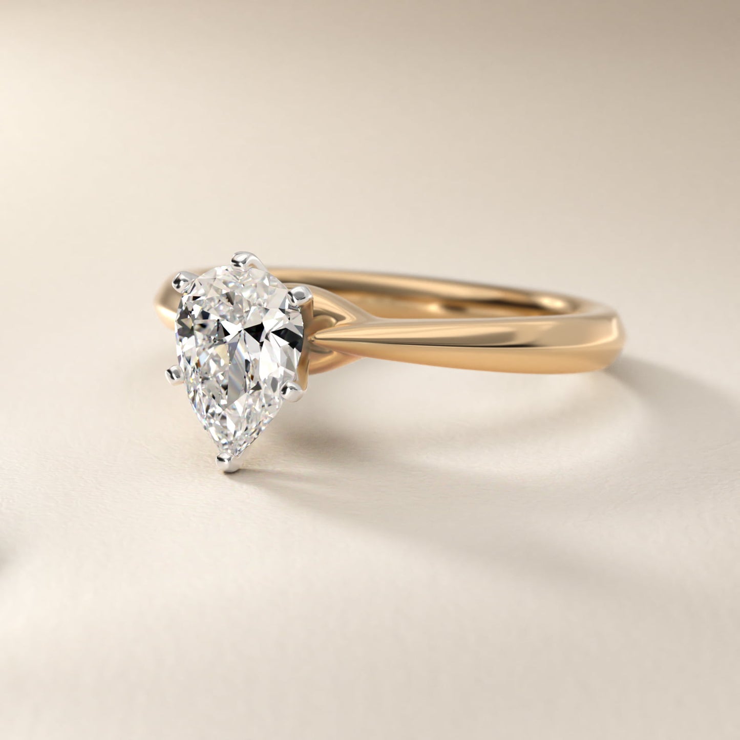 Knife-Edge Solitaire Engagement Ring in 18k Yellow Gold By Zac Zac Posen - Pear Center