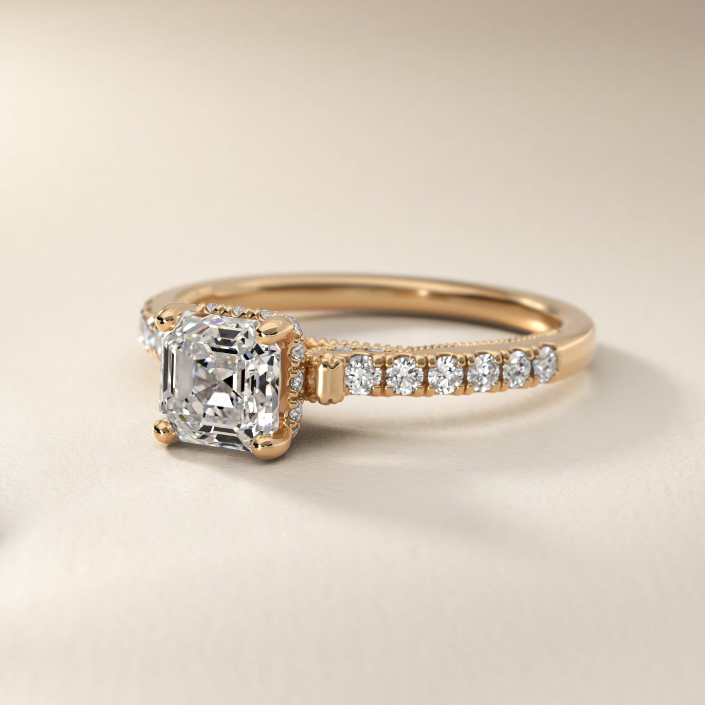 Lace Bridge Hidden Halo and Pave Diamond Engagement Ring in 18k Yellow Gold (1/3 ct. tw.) - Asscher Center