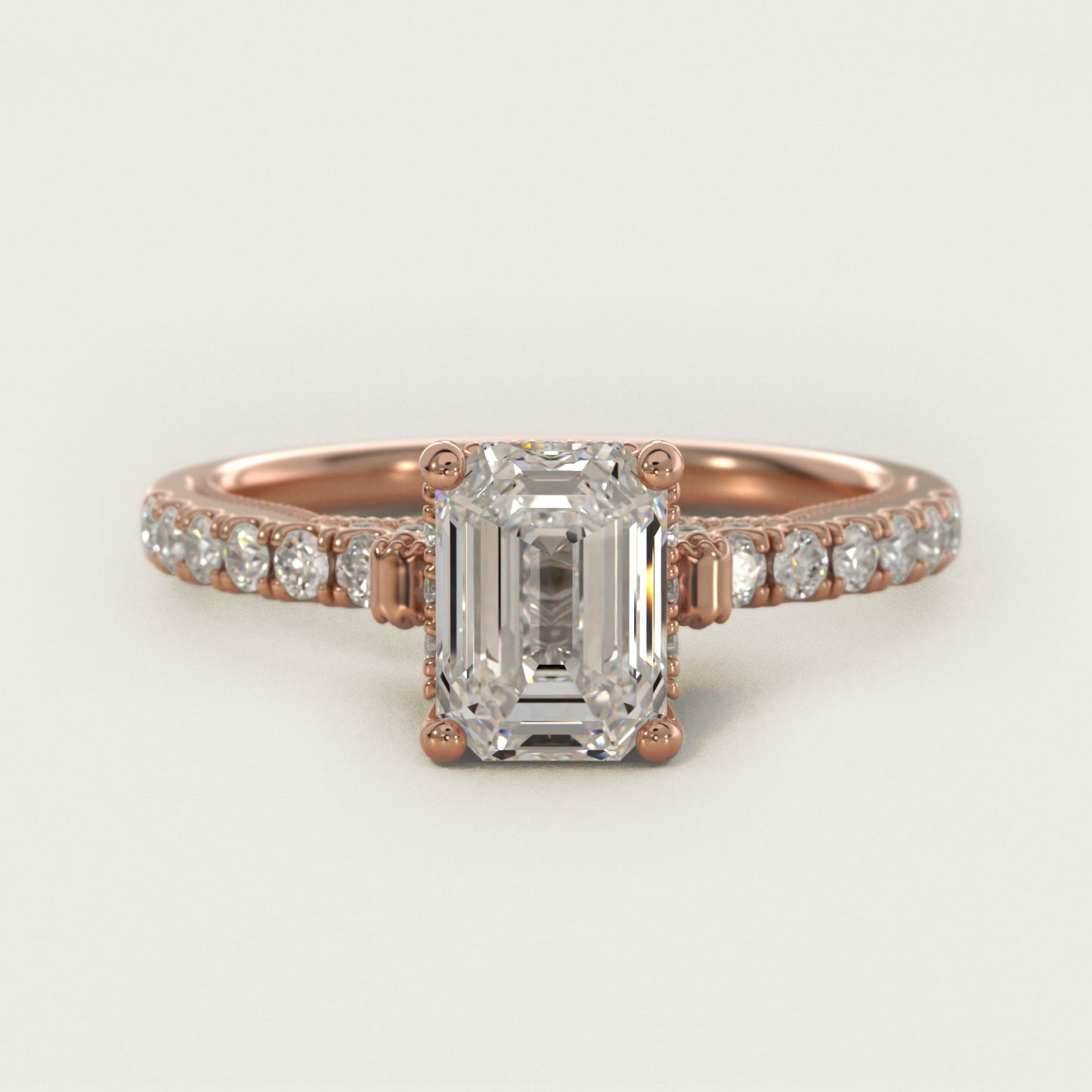Lace Bridge Hidden Halo and Pave Diamond Engagement Ring in 18k Rose Gold (1/3 ct. tw.) - Emerald Center