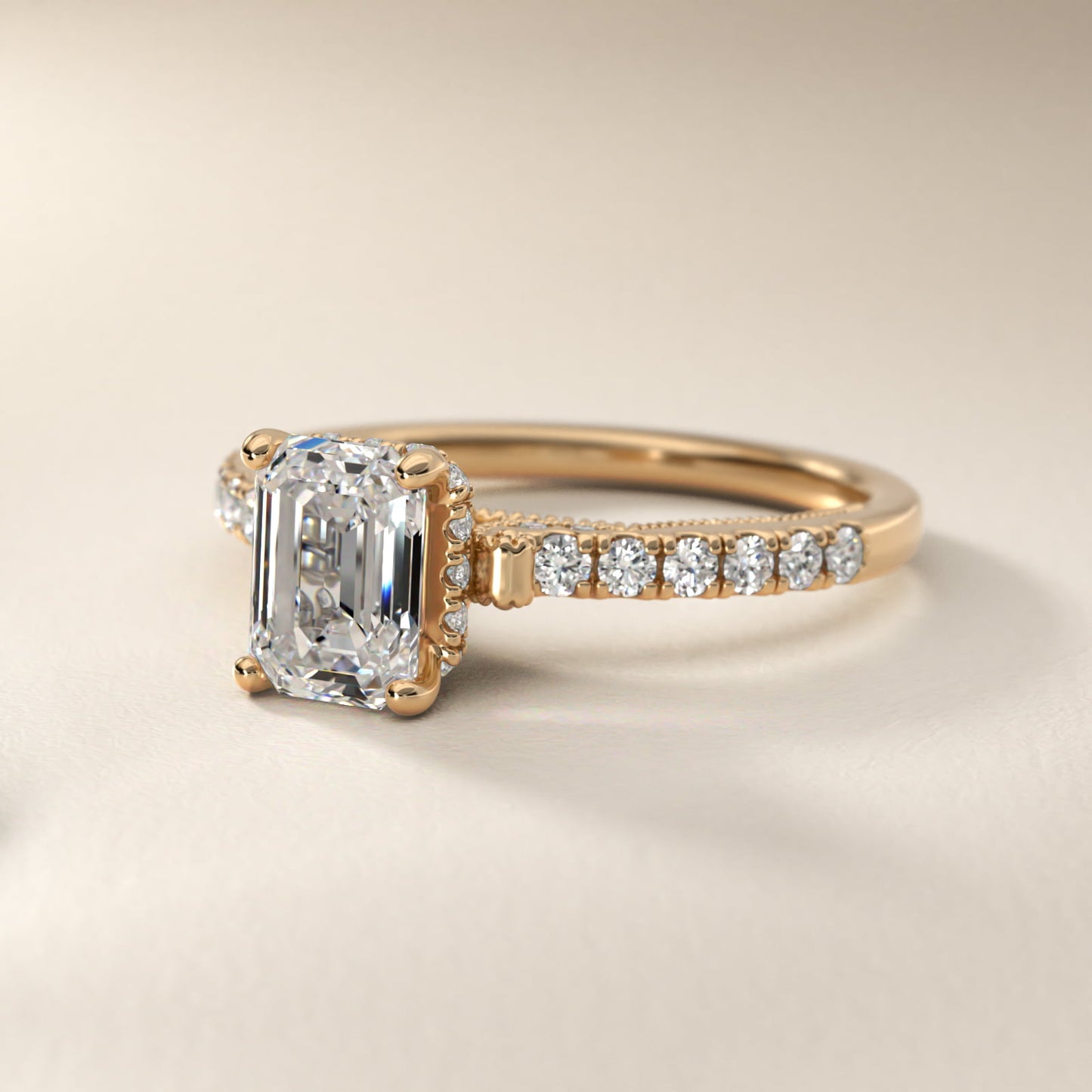 Lace Bridge Hidden Halo and Pave Diamond Engagement Ring in 14k Yellow Gold (1/3 ct. tw.) - Emerald Center