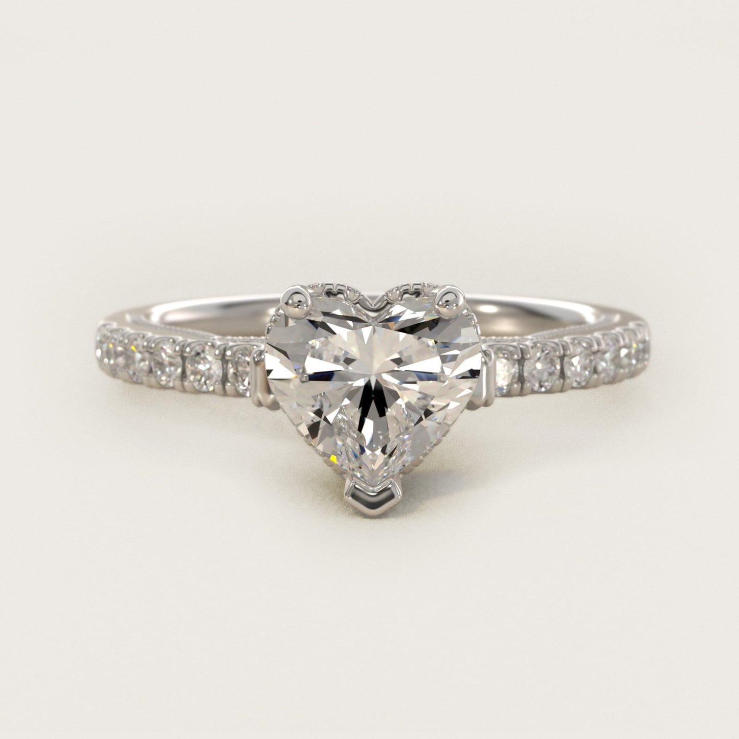 Lace Bridge Hidden Halo and Pave Diamond Engagement Ring in Platinum (1/3 ct. tw.) - Heart Center
