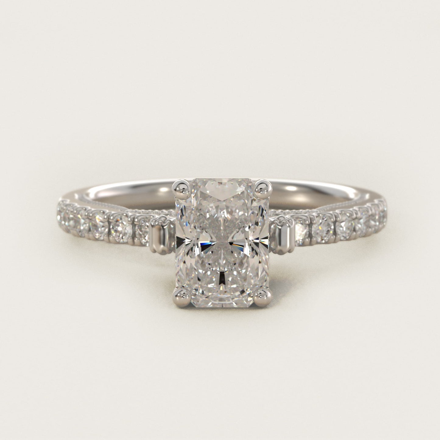 Lace Bridge Hidden Halo and Pave Diamond Engagement Ring in Platinum (1/3 ct. tw.) - Radiant Center