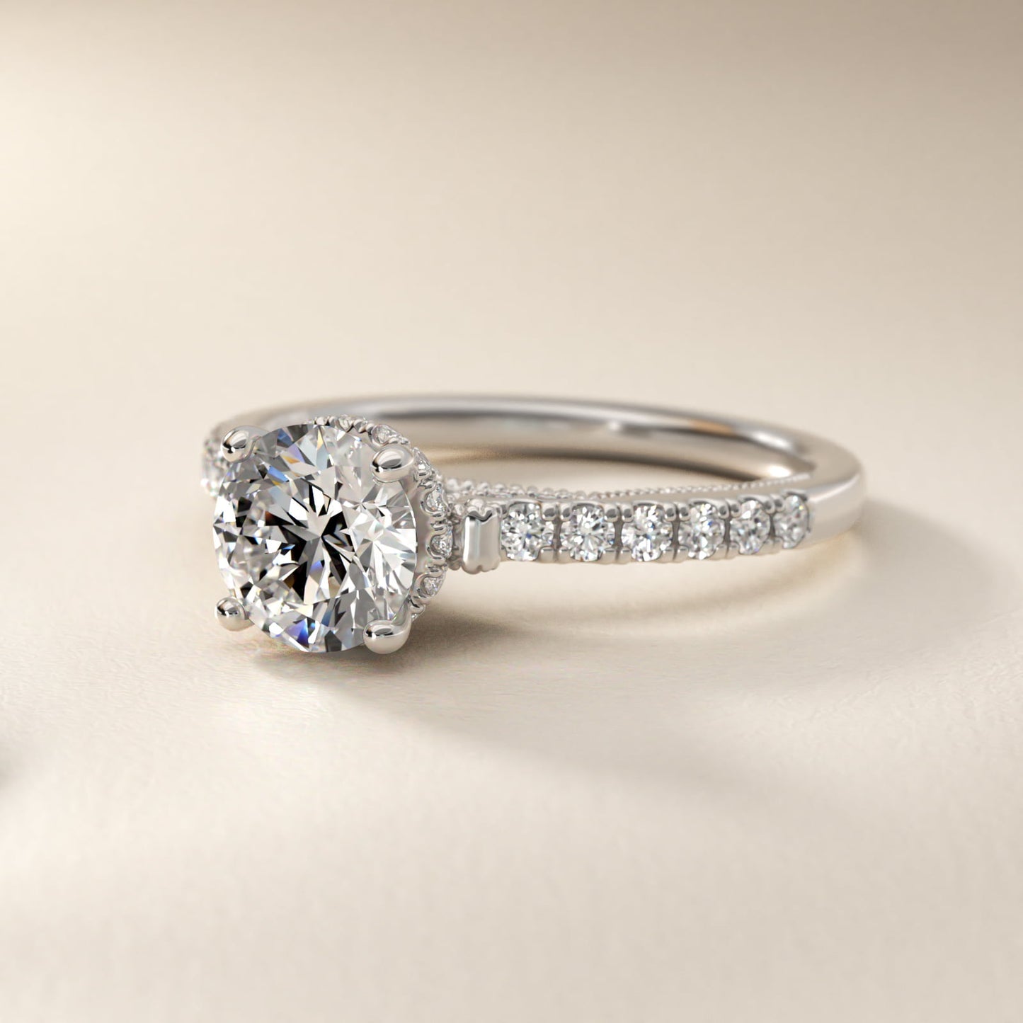 Lace Bridge Hidden Halo and Pave Diamond Engagement Ring in 14k White Gold (1/3 ct. tw.) - Round Center