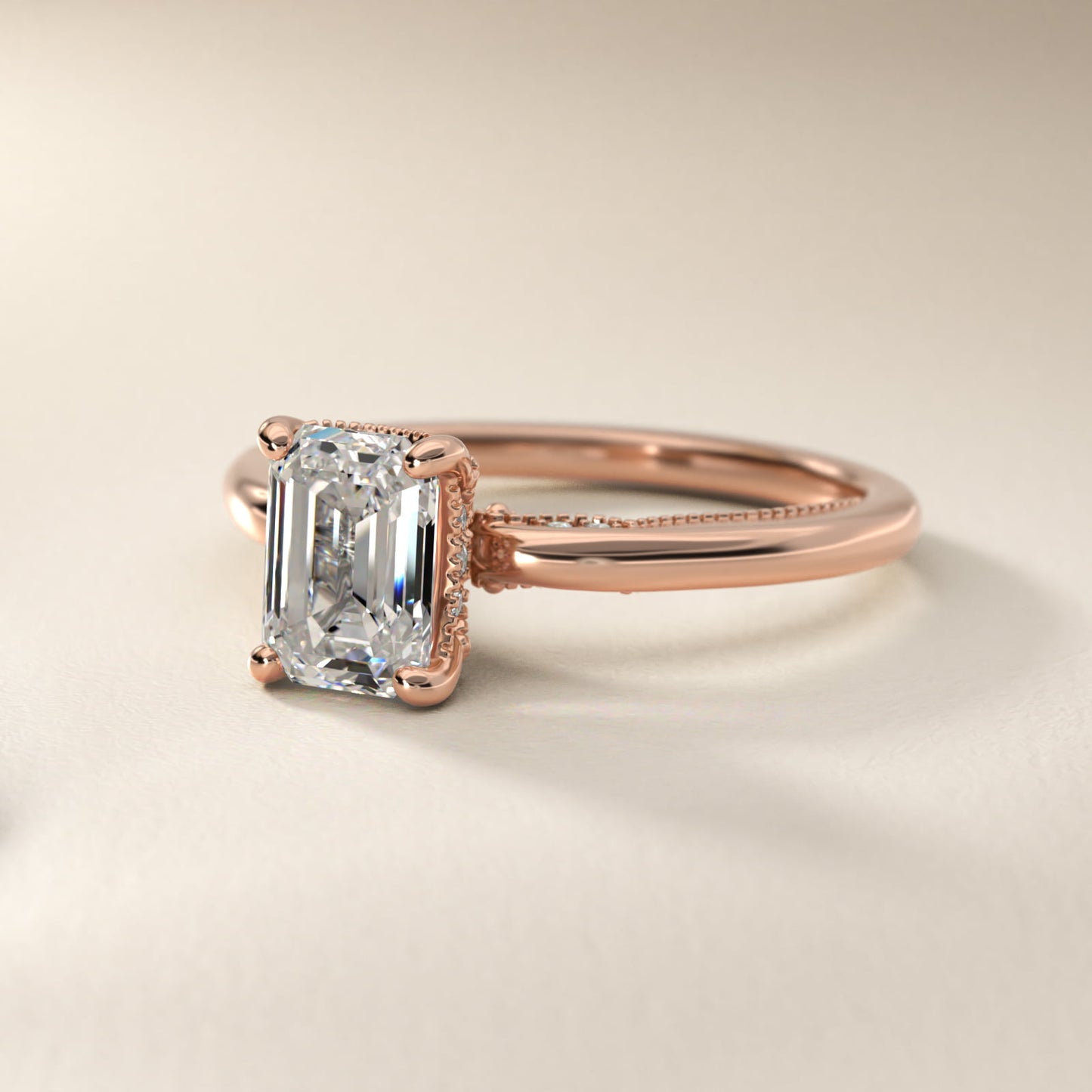 Lace Bridge Solitaire Plus Hidden Halo Diamond Engagement Ring in 14k Rose Gold (1/5 ct. tw.) - Emerald Center