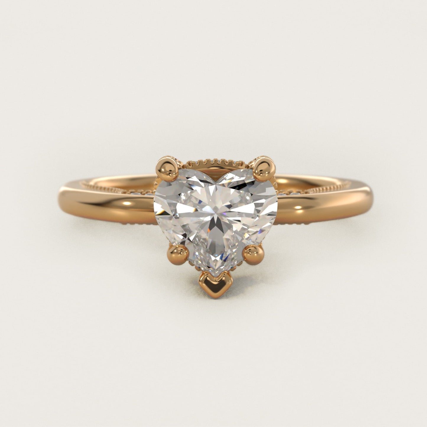 Lace Bridge Solitaire Plus Hidden Halo Diamond Engagement Ring in 18k Yellow Gold (1/5 ct. tw.) - Heart Center