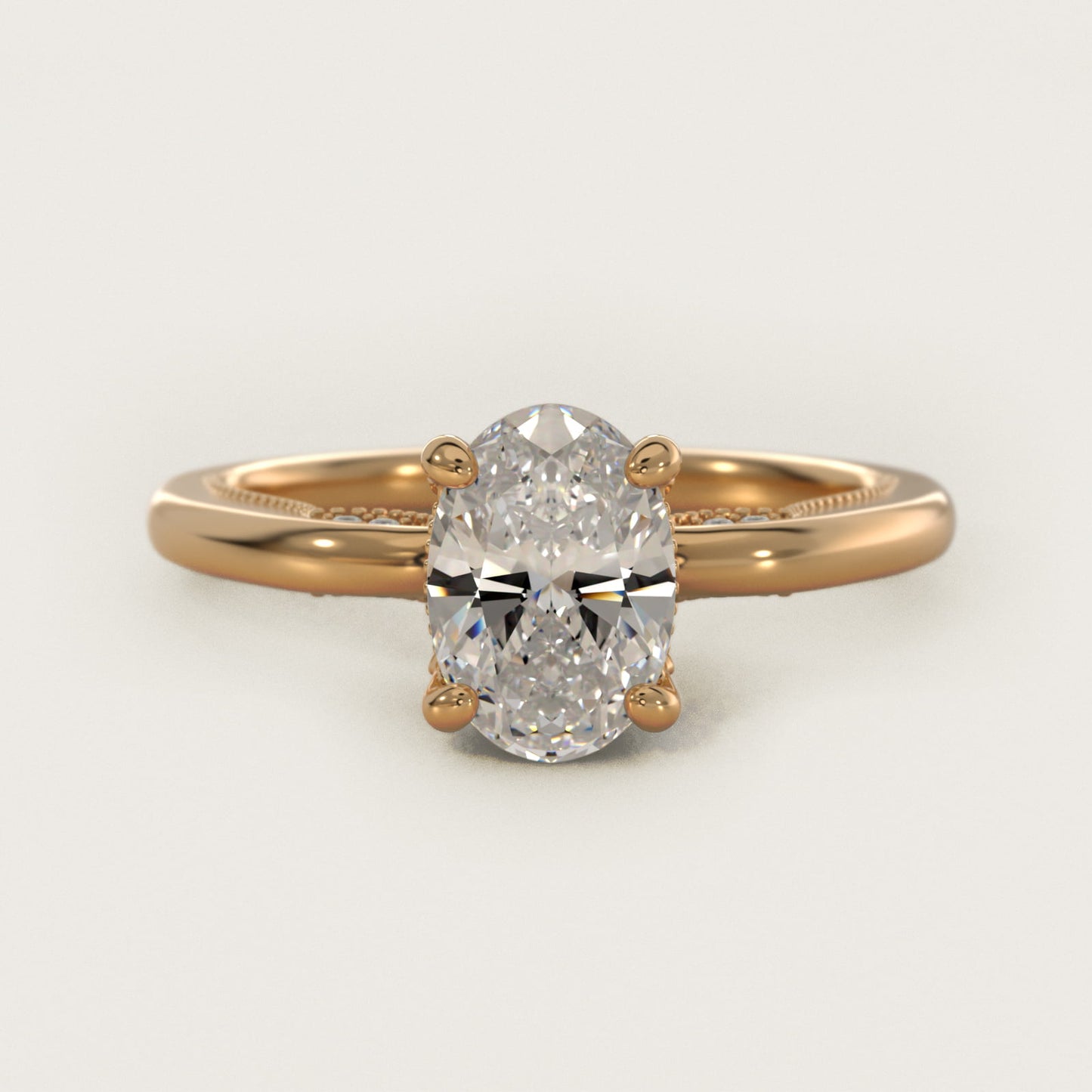 Lace Bridge Solitaire Plus Hidden Halo Diamond Engagement Ring in 14k Yellow Gold (1/5 ct. tw.) - Oval Center