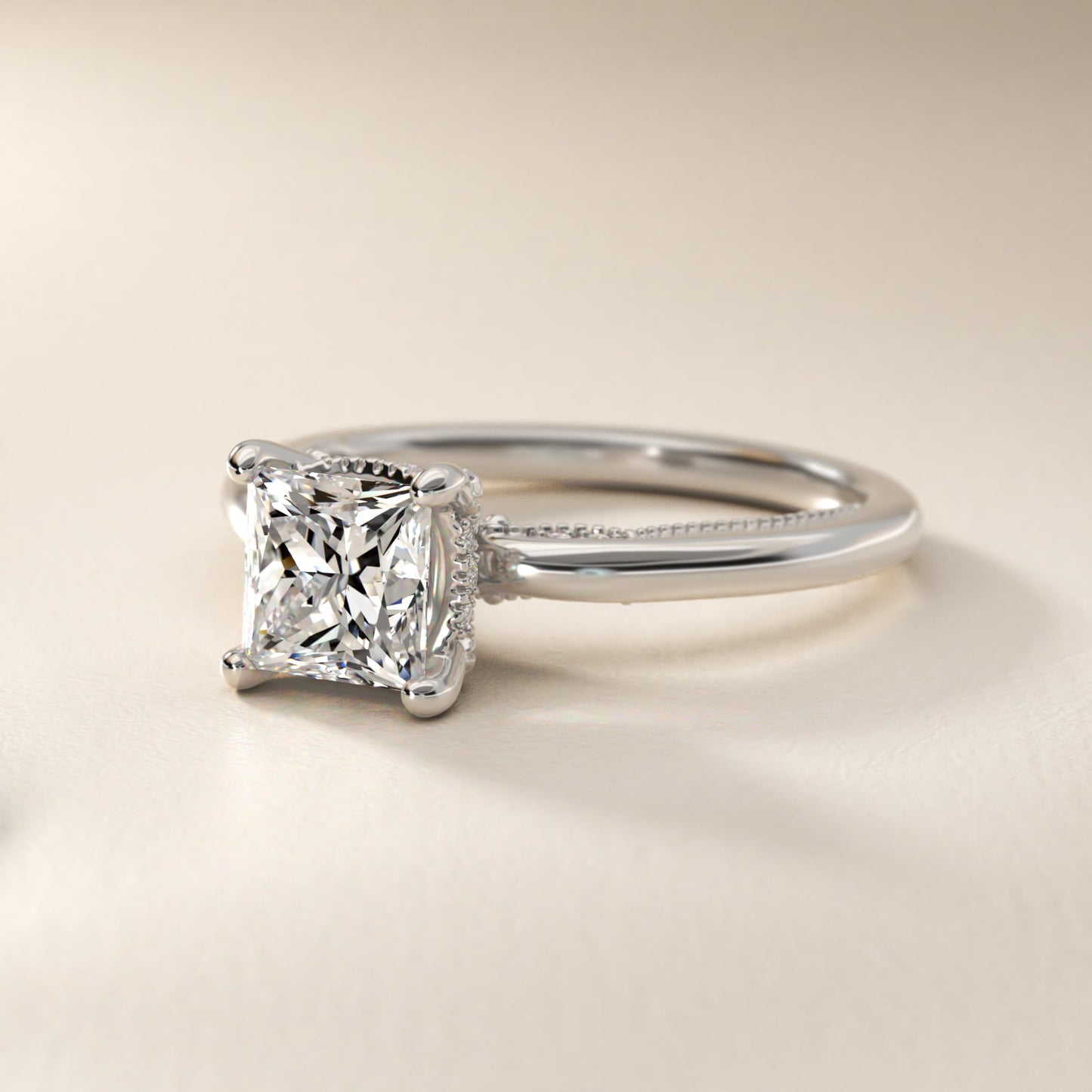 Lace Bridge Solitaire Plus Hidden Halo Diamond Engagement Ring in 14k White Gold (1/5 ct. tw.) - Princess Center