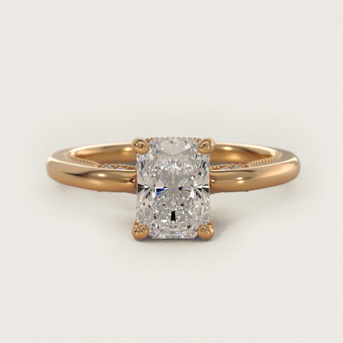 Lace Bridge Solitaire Plus Hidden Halo Diamond Engagement Ring in 18k Yellow Gold (1/5 ct. tw.) - Radiant Center