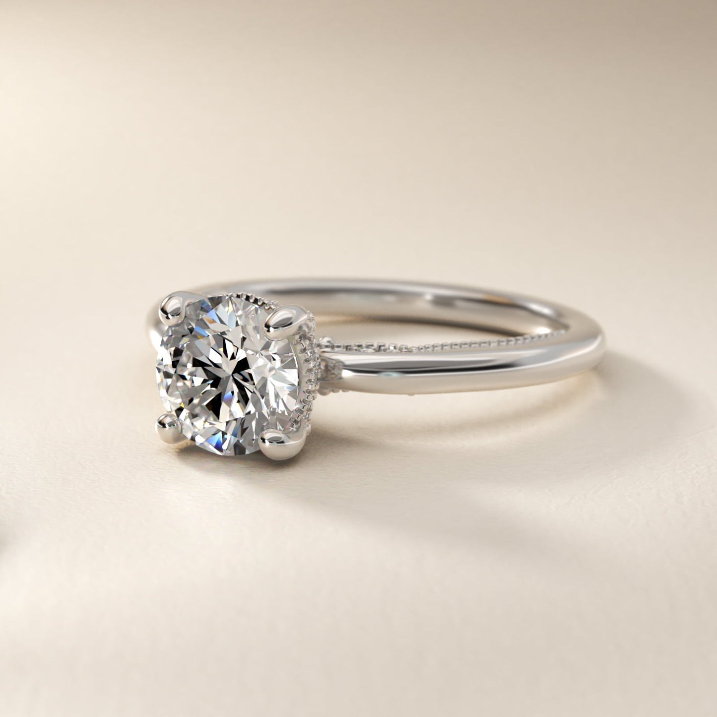 Lace Bridge Solitaire Plus Hidden Halo Diamond Engagement Ring in 14k White Gold (1/5 ct. tw.) - Round Center