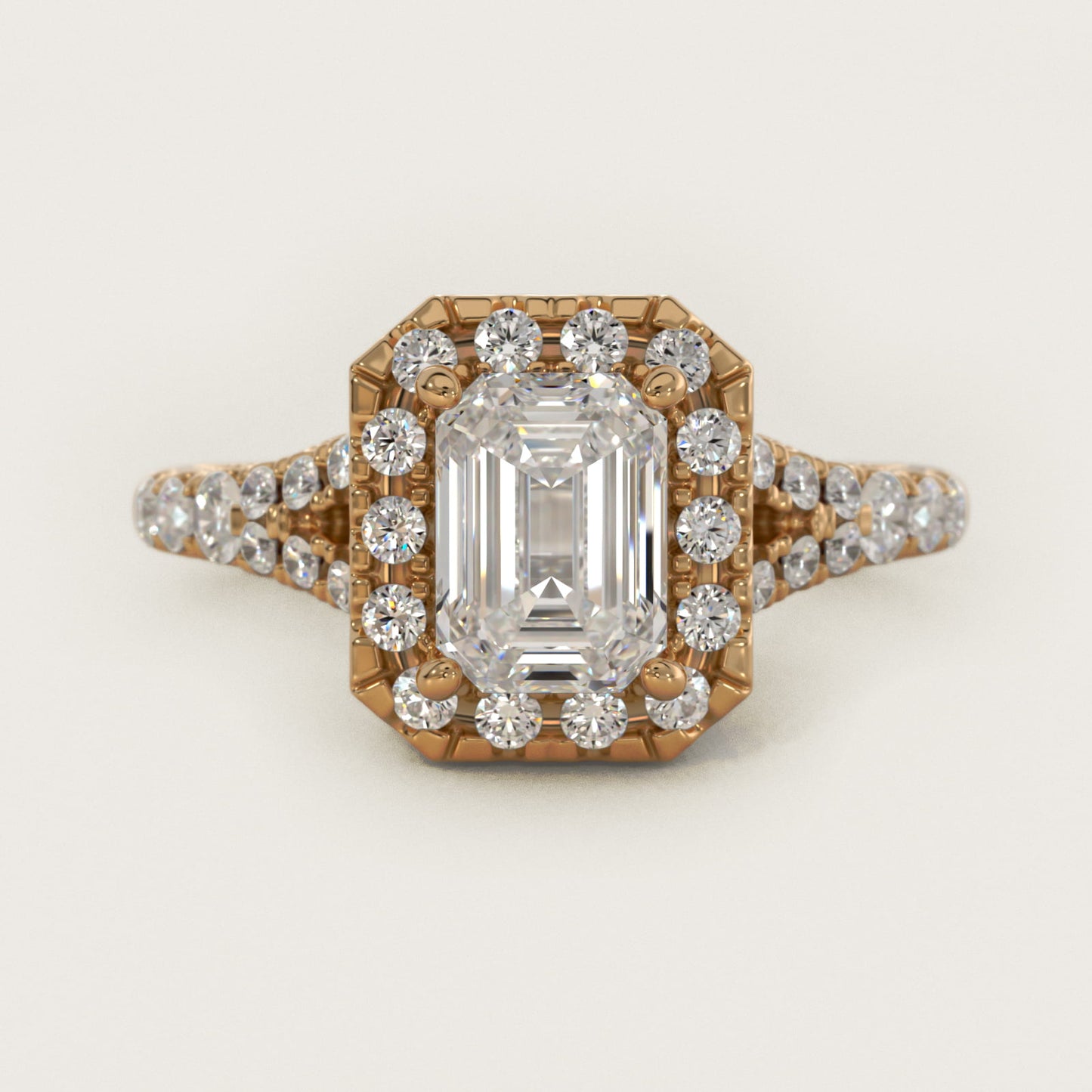 Lace Bridge Split Shank Halo Diamond Engagement Ring in 14k Yellow Gold (3/4 ct. tw.) - Emerald Center