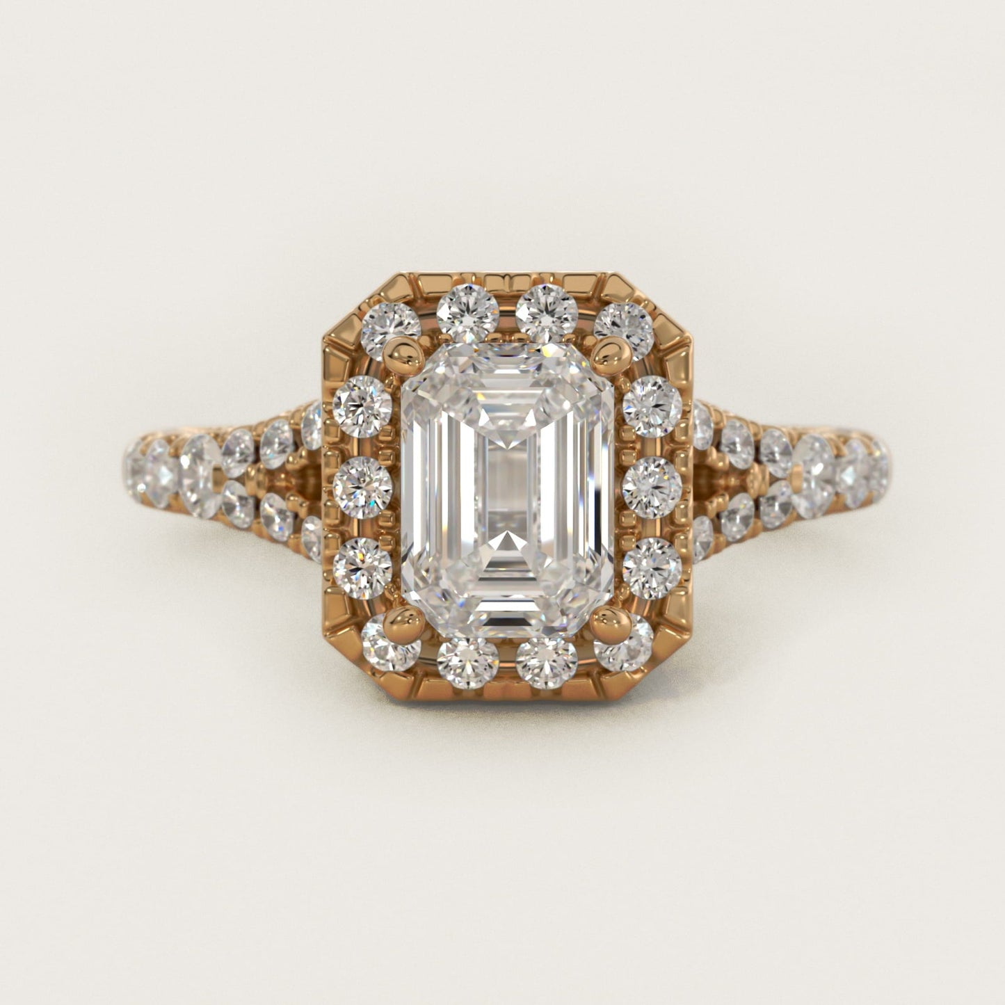 Lace Bridge Split Shank Halo Diamond Engagement Ring in 18k Yellow Gold (3/4 ct. tw.) - Emerald Center