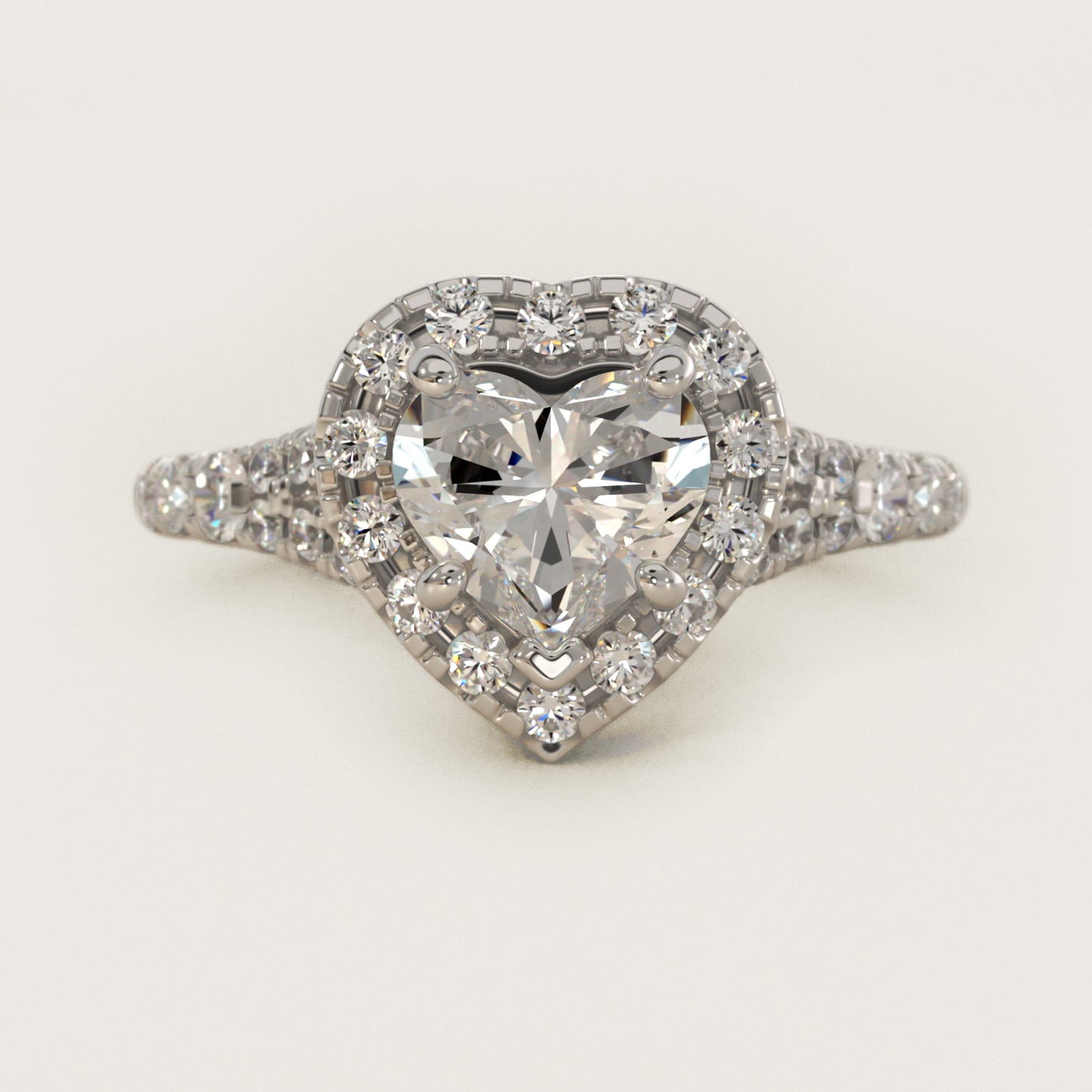 Lace Bridge Split Shank Halo Diamond Engagement Ring in 14k White Gold (3/4 ct. tw.) - Heart Center