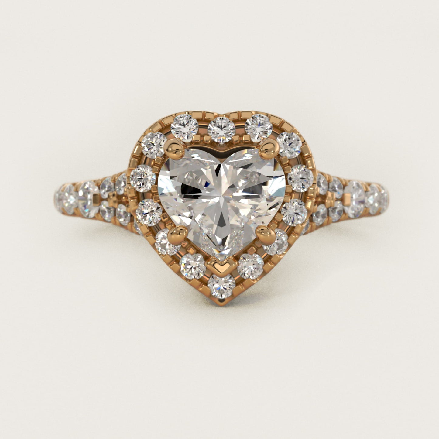 Lace Bridge Split Shank Halo Diamond Engagement Ring in 14k Yellow Gold (3/4 ct. tw.) - Heart Center