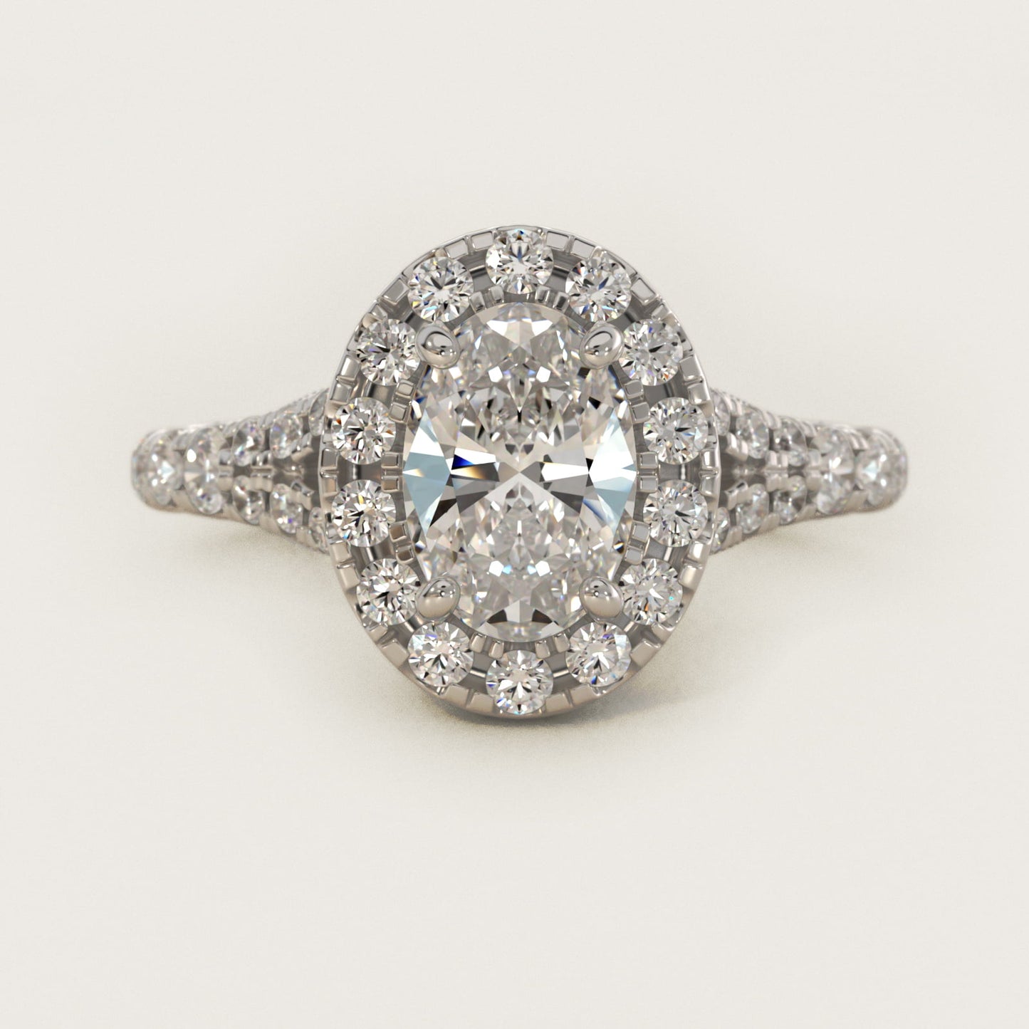 Lace Bridge Split Shank Halo Diamond Engagement Ring in 14k White Gold (3/4 ct. tw.) - Oval Center