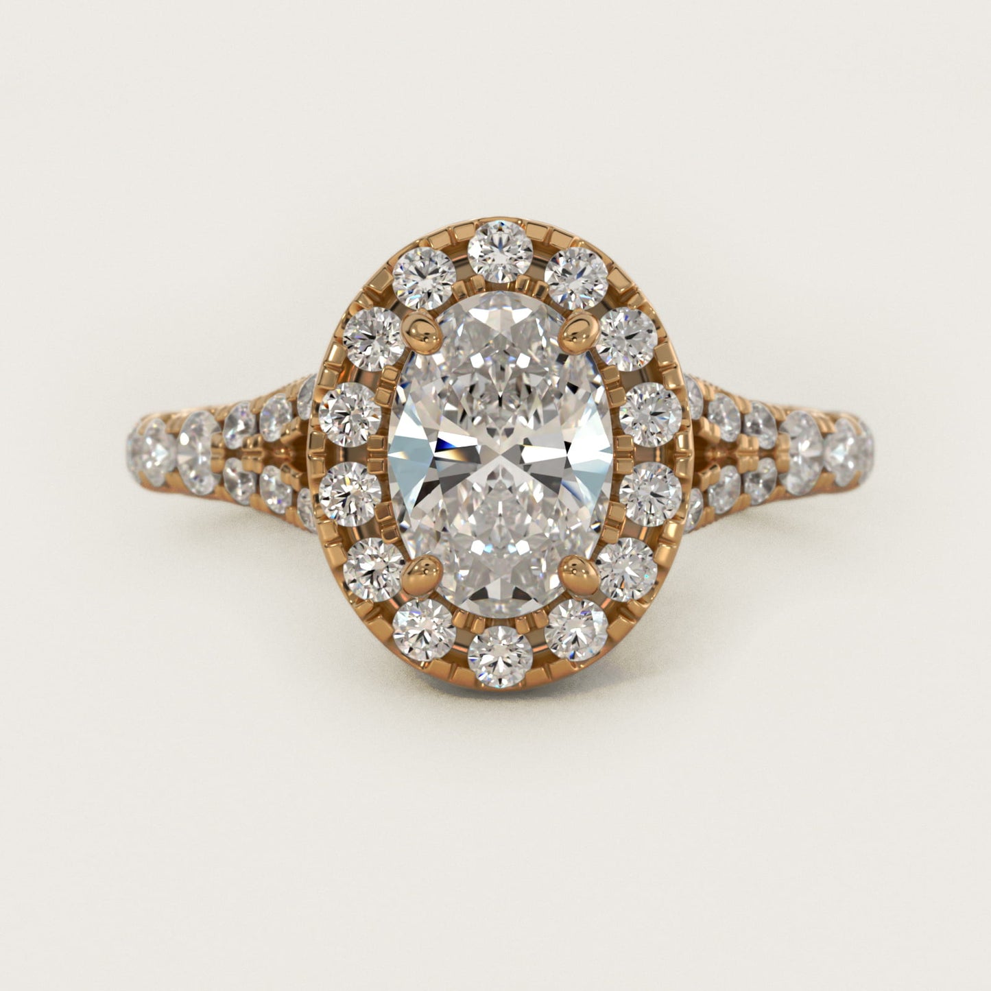Lace Bridge Split Shank Halo Diamond Engagement Ring in 14k Yellow Gold (3/4 ct. tw.) - Oval Center