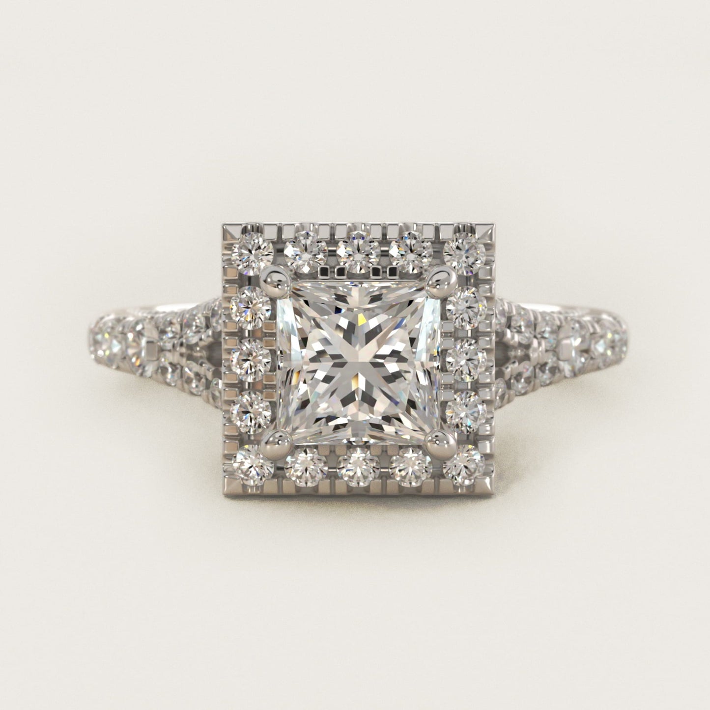 Lace Bridge Split Shank Halo Diamond Engagement Ring in Platinum (3/4 ct. tw.) - Princess Center