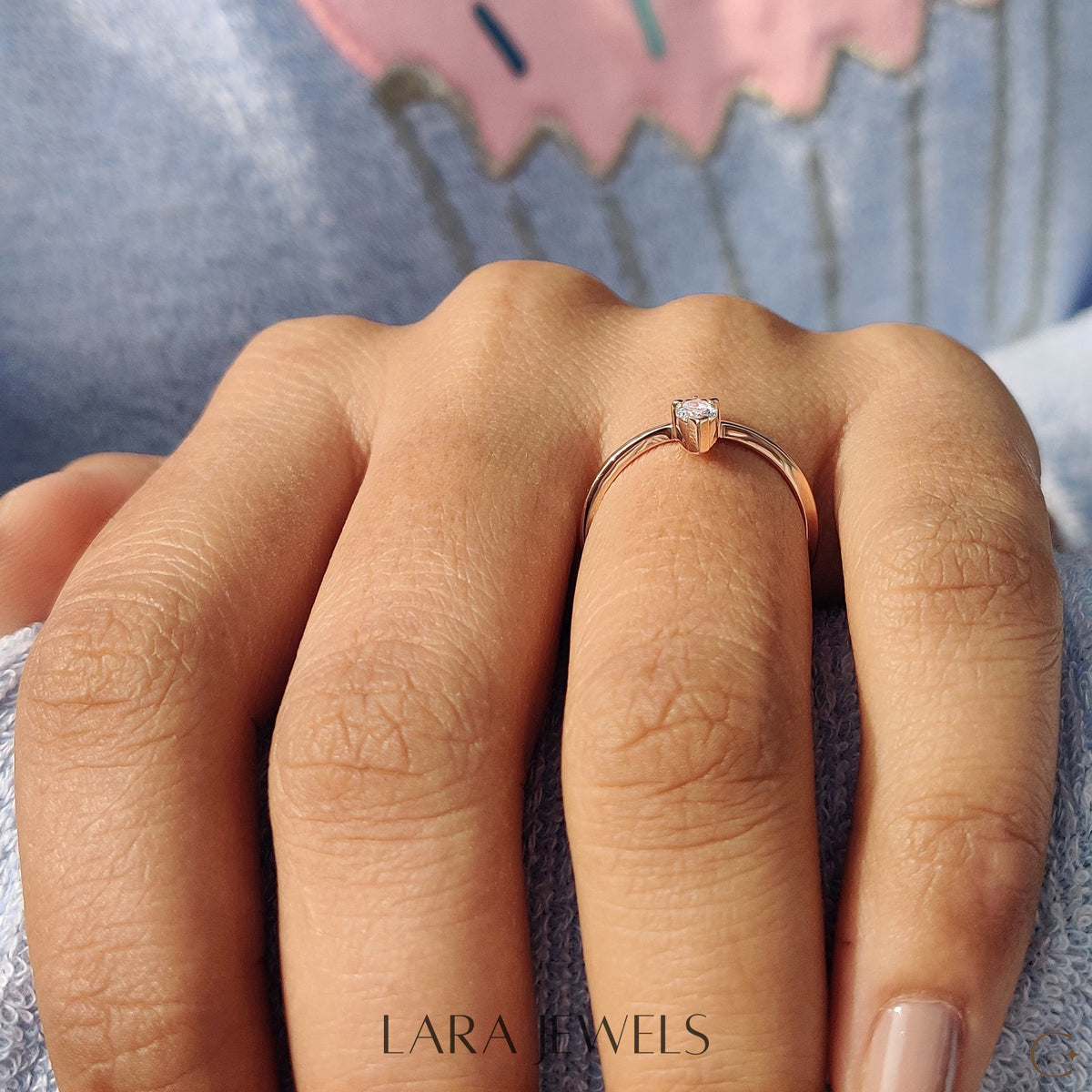 Lab grown round engagement ring in Pear and Round Diamond, available in Silver. IGI certified, ethically sourced, handcrafted at Lara Jewels.