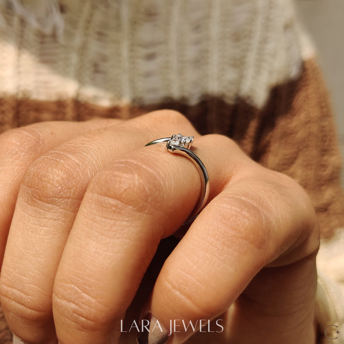 Lab grown round engagement ring in Round And Pear Diamond, available in Silver. IGI certified, ethically sourced, handcrafted at Lara Jewels.