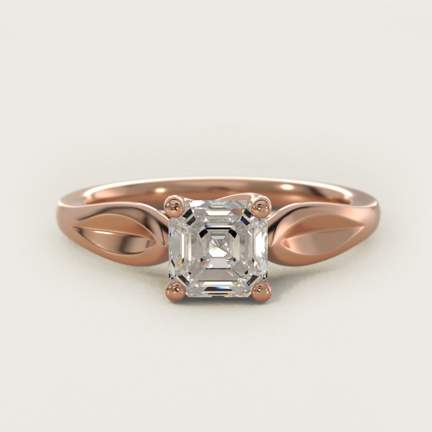 Leaf Solitaire Engagement Ring in 18k Rose Gold - Asscher Center