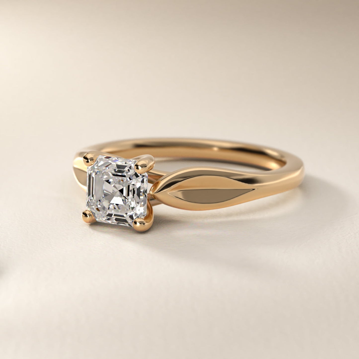 Leaf Solitaire Engagement Ring in 18k Yellow Gold - Asscher Center