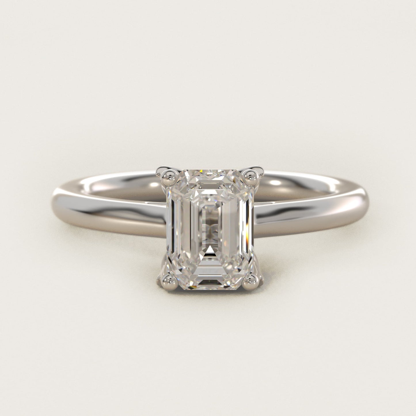 Leaf Solitaire Plus Diamond Engagement Ring in 18k White Gold - Emerald Center