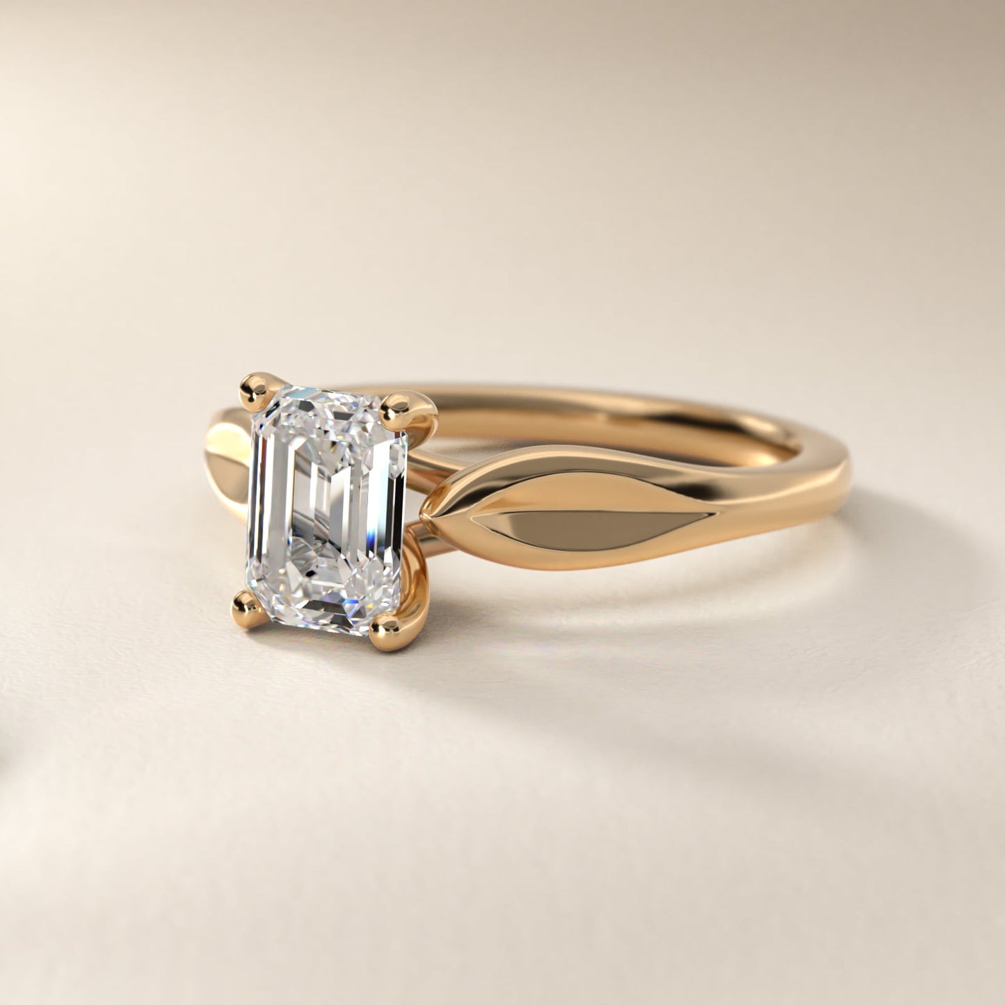 Leaf Solitaire Engagement Ring in 18k Yellow Gold - Emerald Center