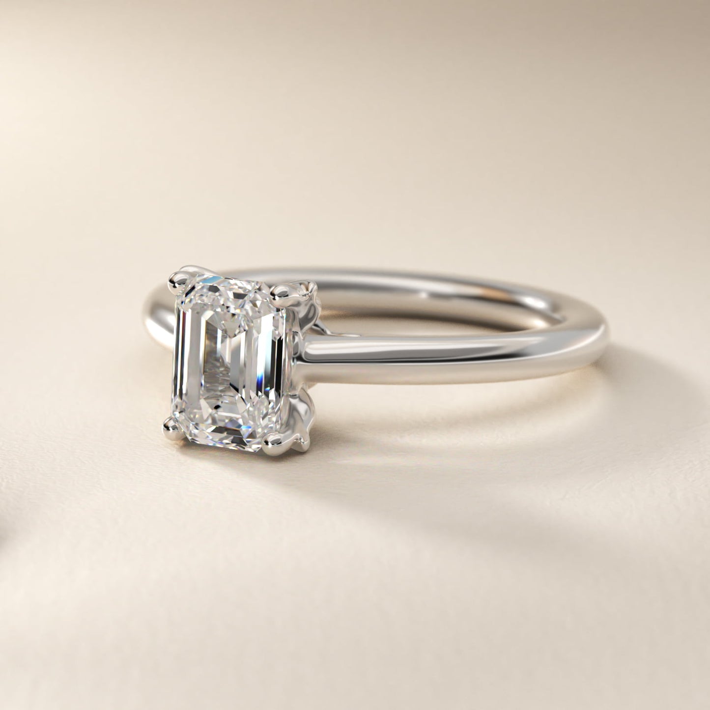 Leaf Solitaire Plus Diamond Engagement Ring in Platinum - Emerald Center