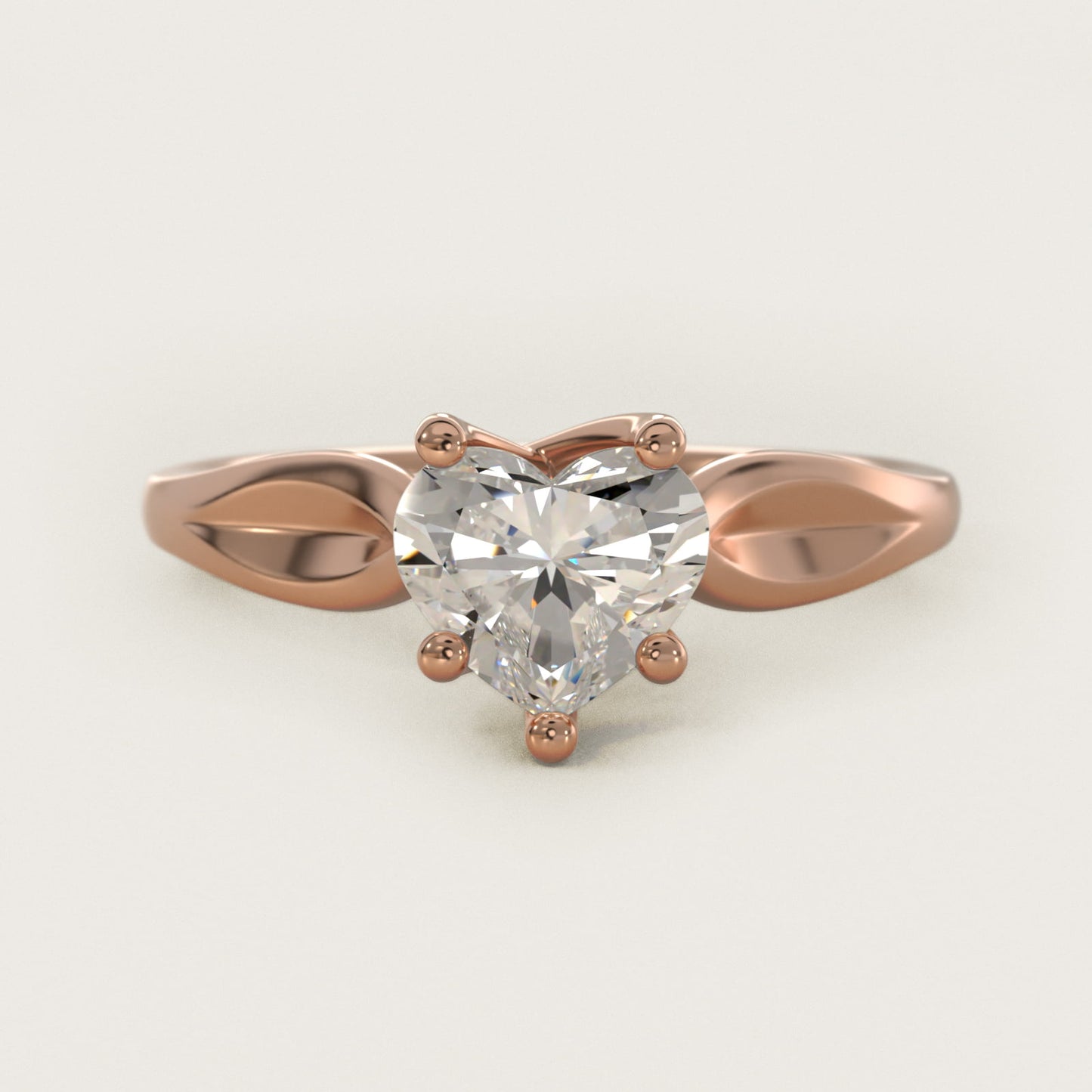 Leaf Solitaire Engagement Ring in 14k Rose Gold - Heart Center