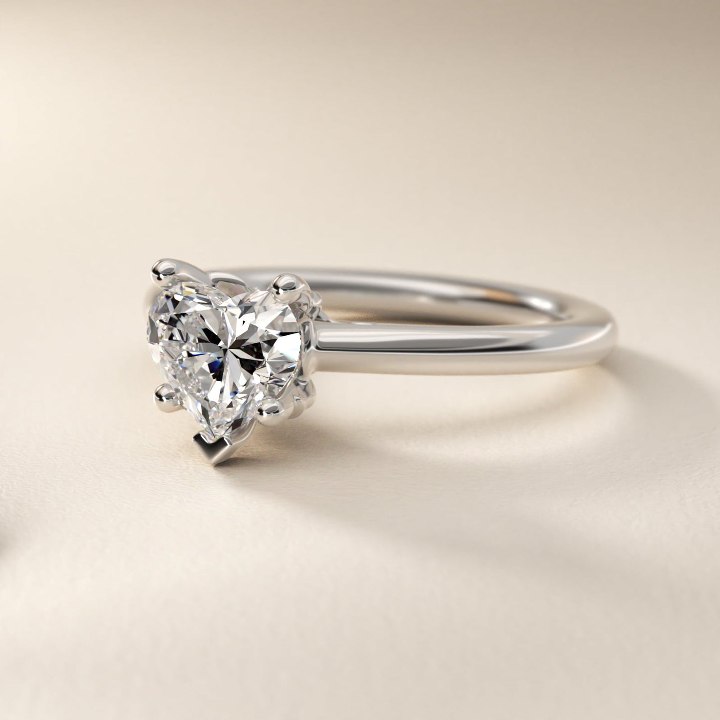 Leaf Solitaire Plus Diamond Engagement Ring in Platinum - Heart Center