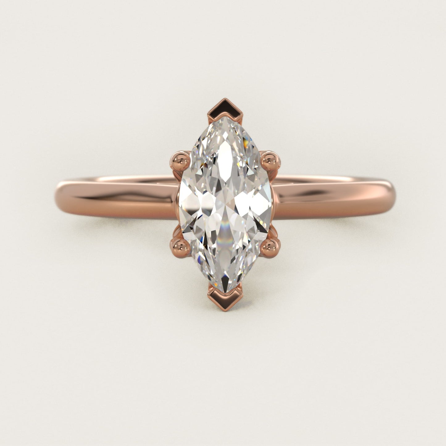 Leaf Solitaire Plus Diamond Engagement Ring in 18k Rose Gold - Marquise Center