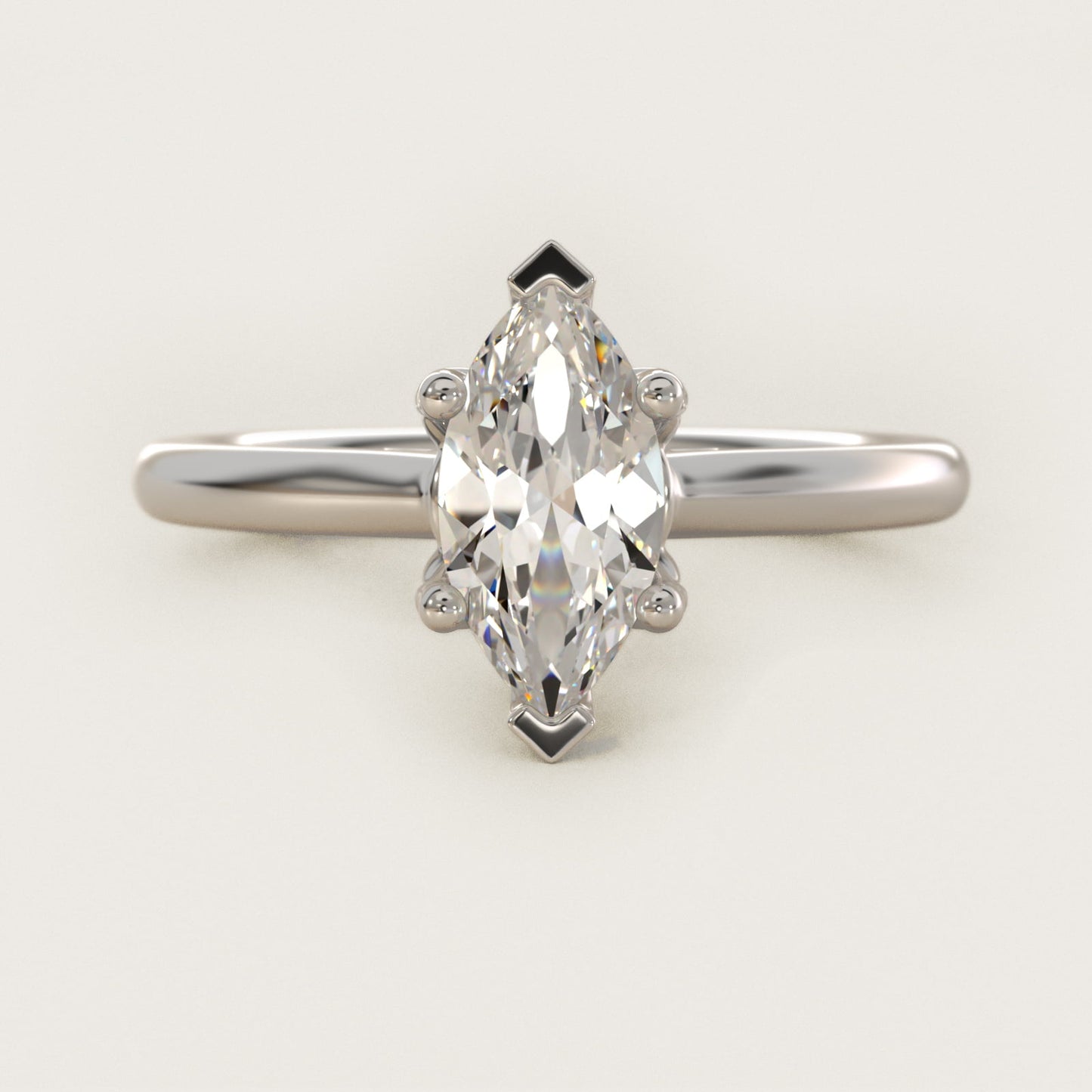 Leaf Solitaire Plus Diamond Engagement Ring in 18k White Gold - Marquise Center