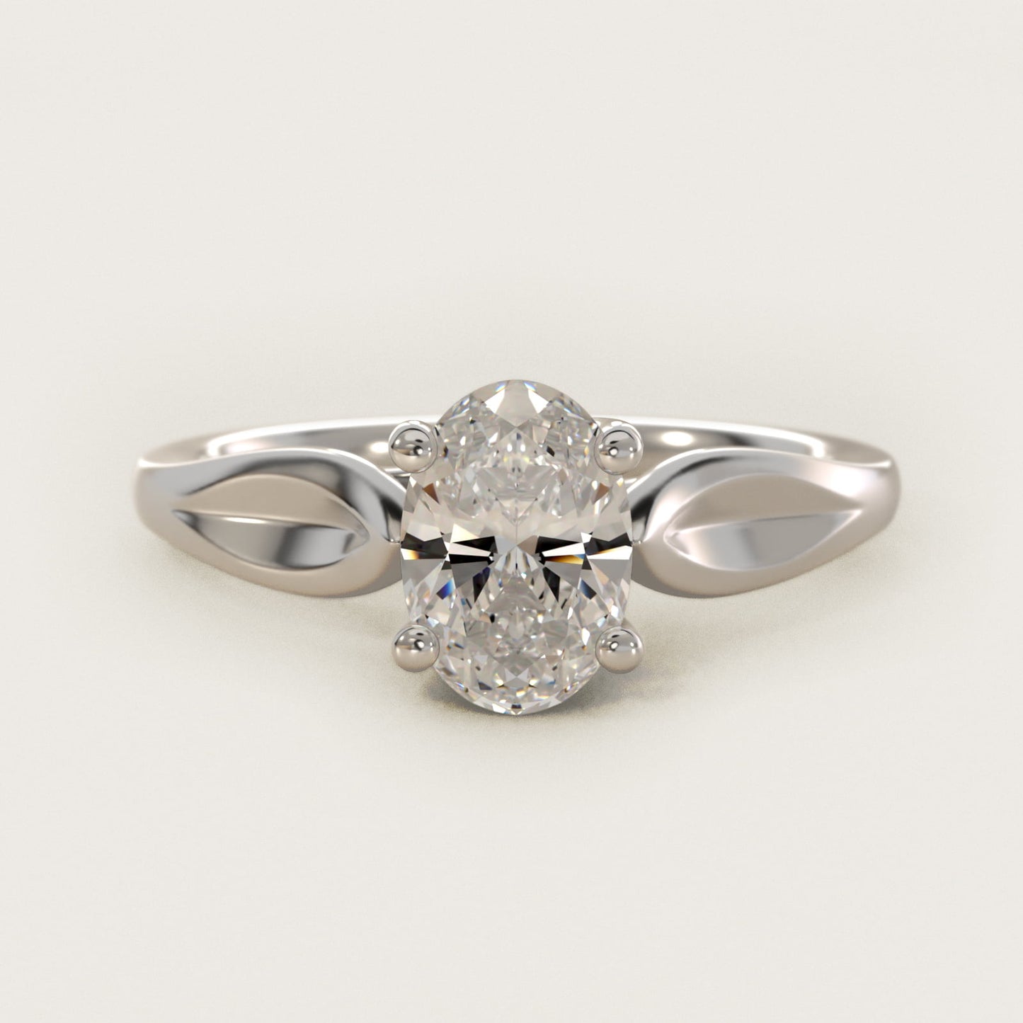 Leaf Solitaire Engagement Ring in 18k White Gold - Oval Center