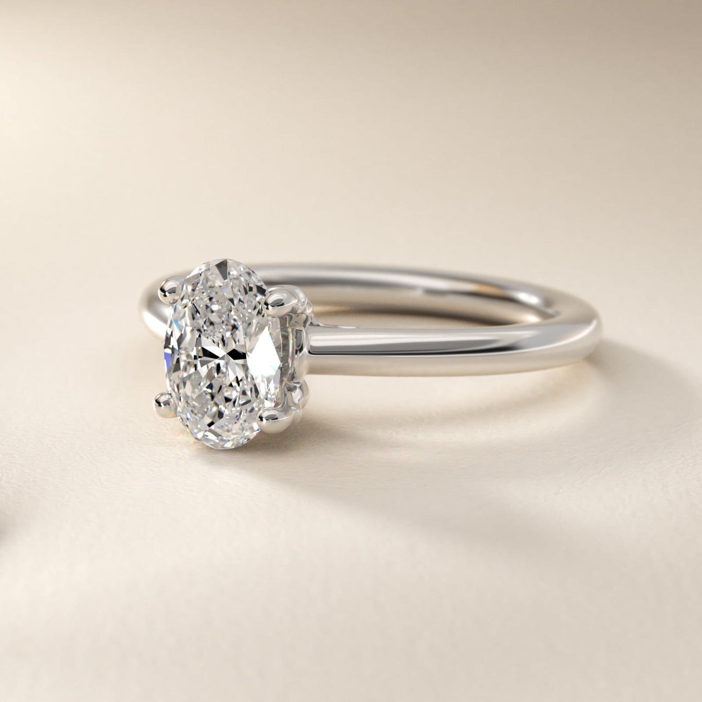 Leaf Solitaire Plus Diamond Engagement Ring in Platinum - Oval Center