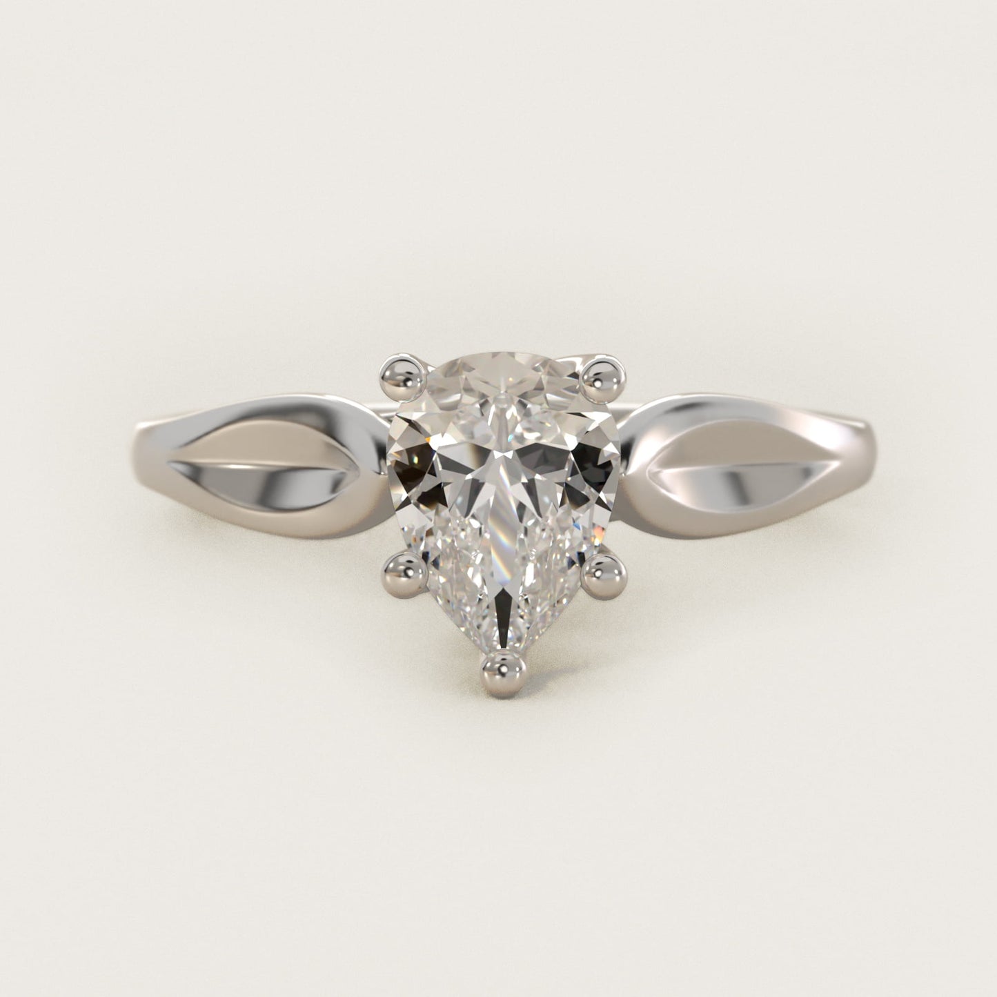 Leaf Solitaire Engagement Ring in Platinum - Pear Center
