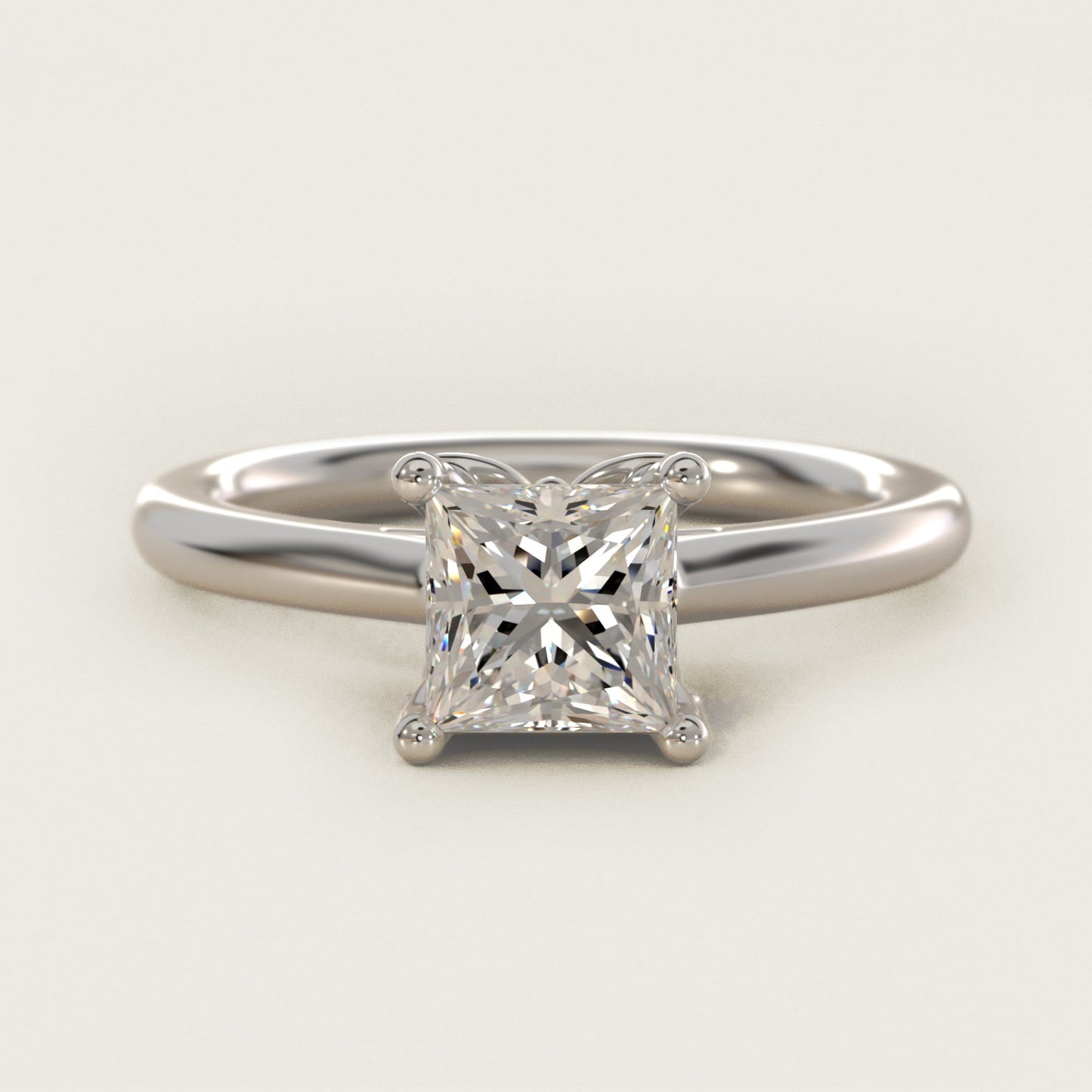 Leaf Solitaire Plus Diamond Engagement Ring in 18k White Gold - Princess Center