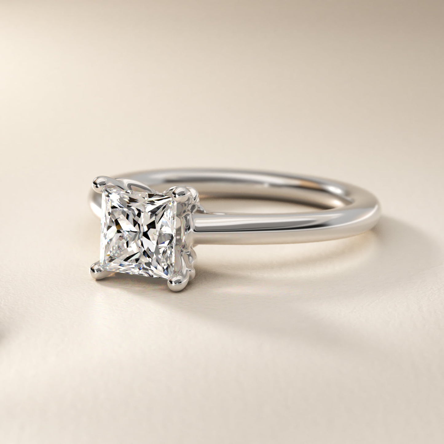 Leaf Solitaire Plus Diamond Engagement Ring in Platinum - Princess Center