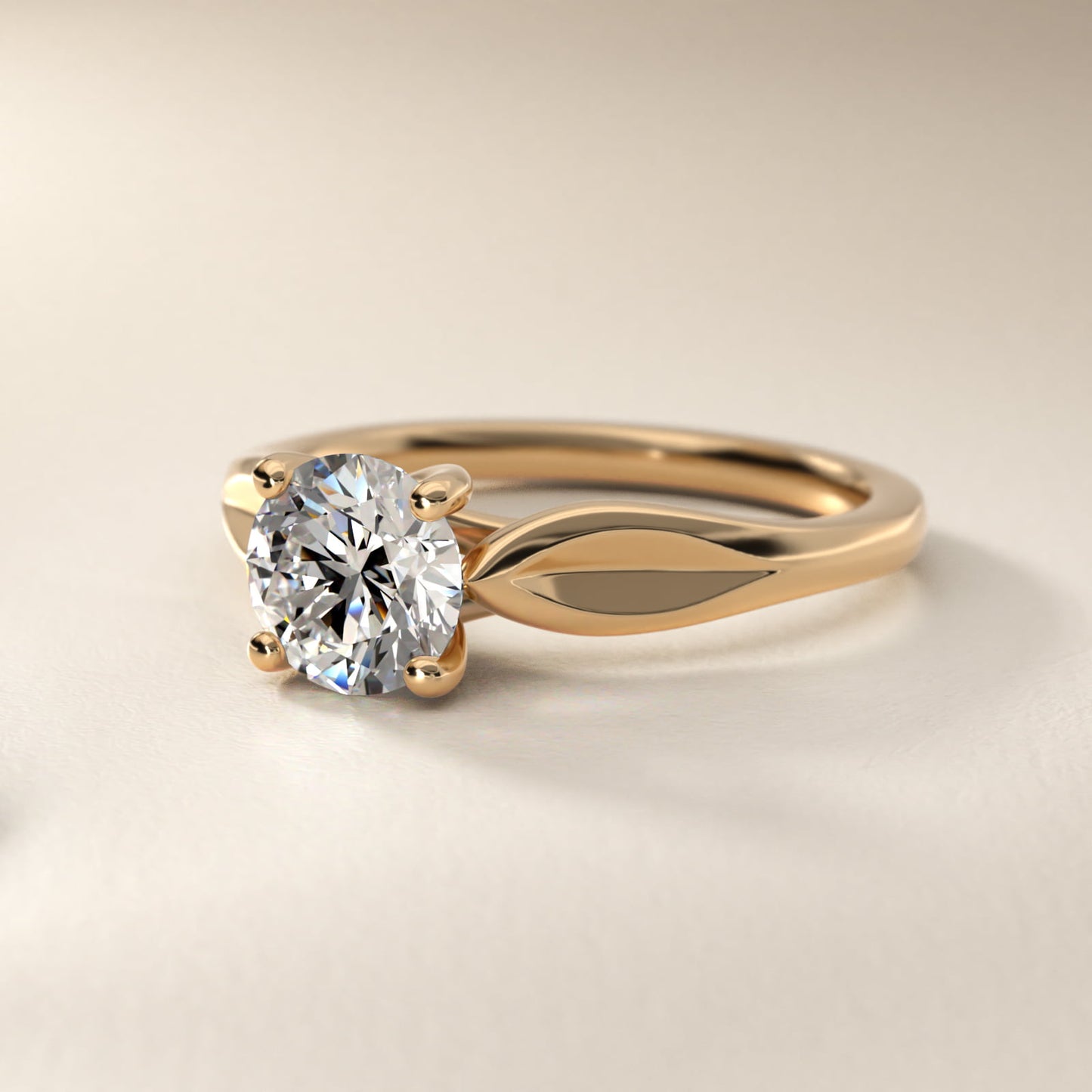 Leaf Solitaire Engagement Ring in 14k Yellow Gold - Round Center