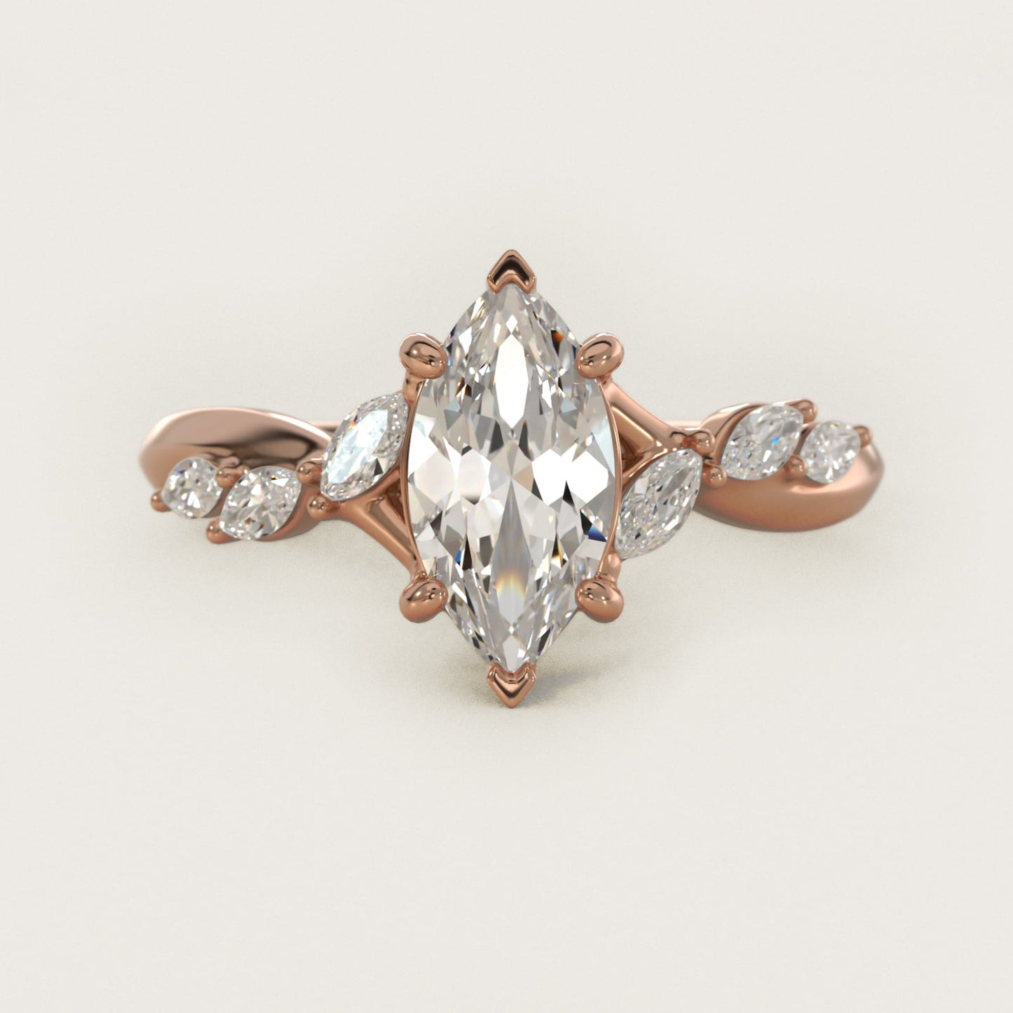 Leaf Vine Diamond Motif Side Stone Engagement Ring In 18k Rose Gold By James Allen - Marquise Center