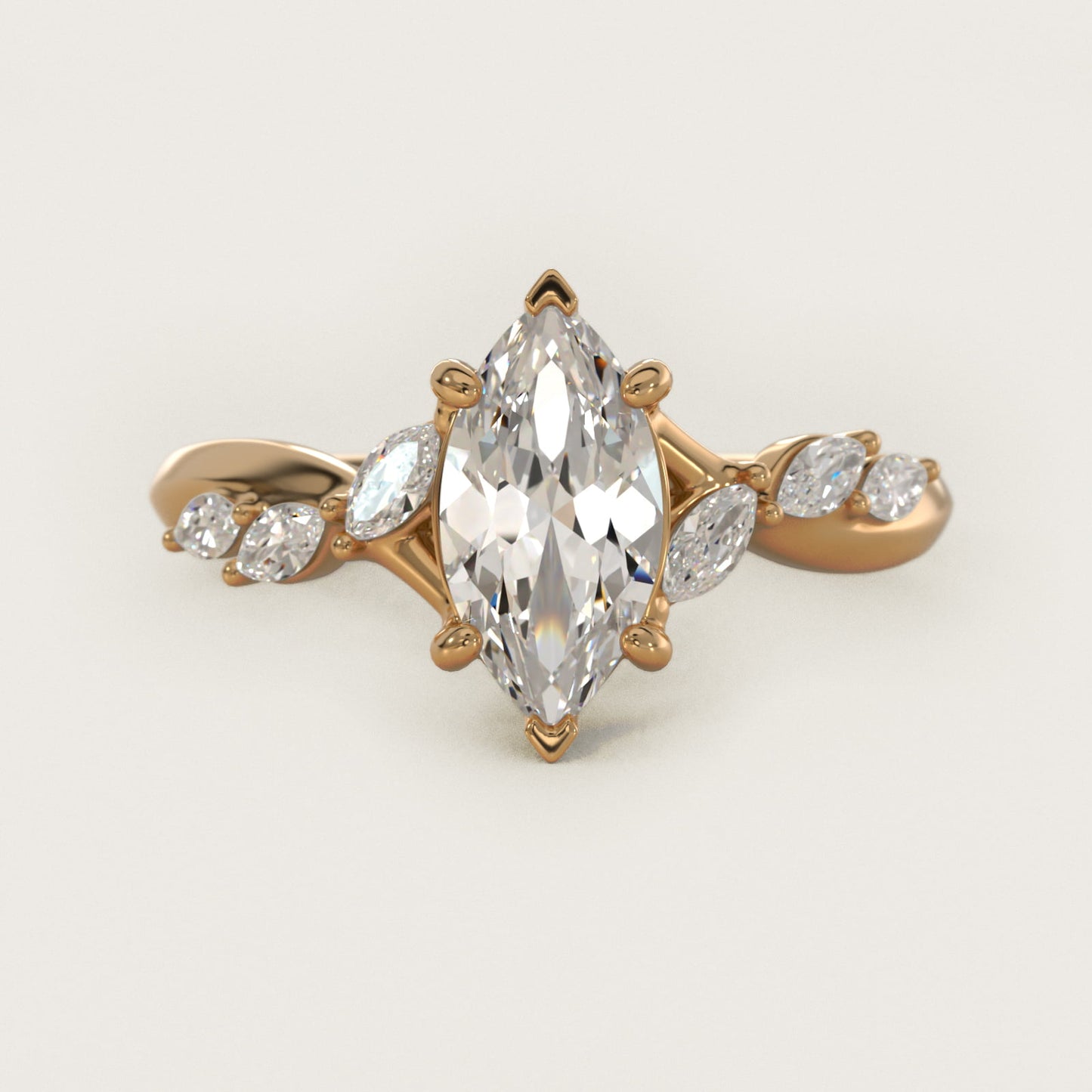 Leaf Vine Diamond Motif Side Stone Engagement Ring In 18k Yellow Gold By James Allen - Marquise Center