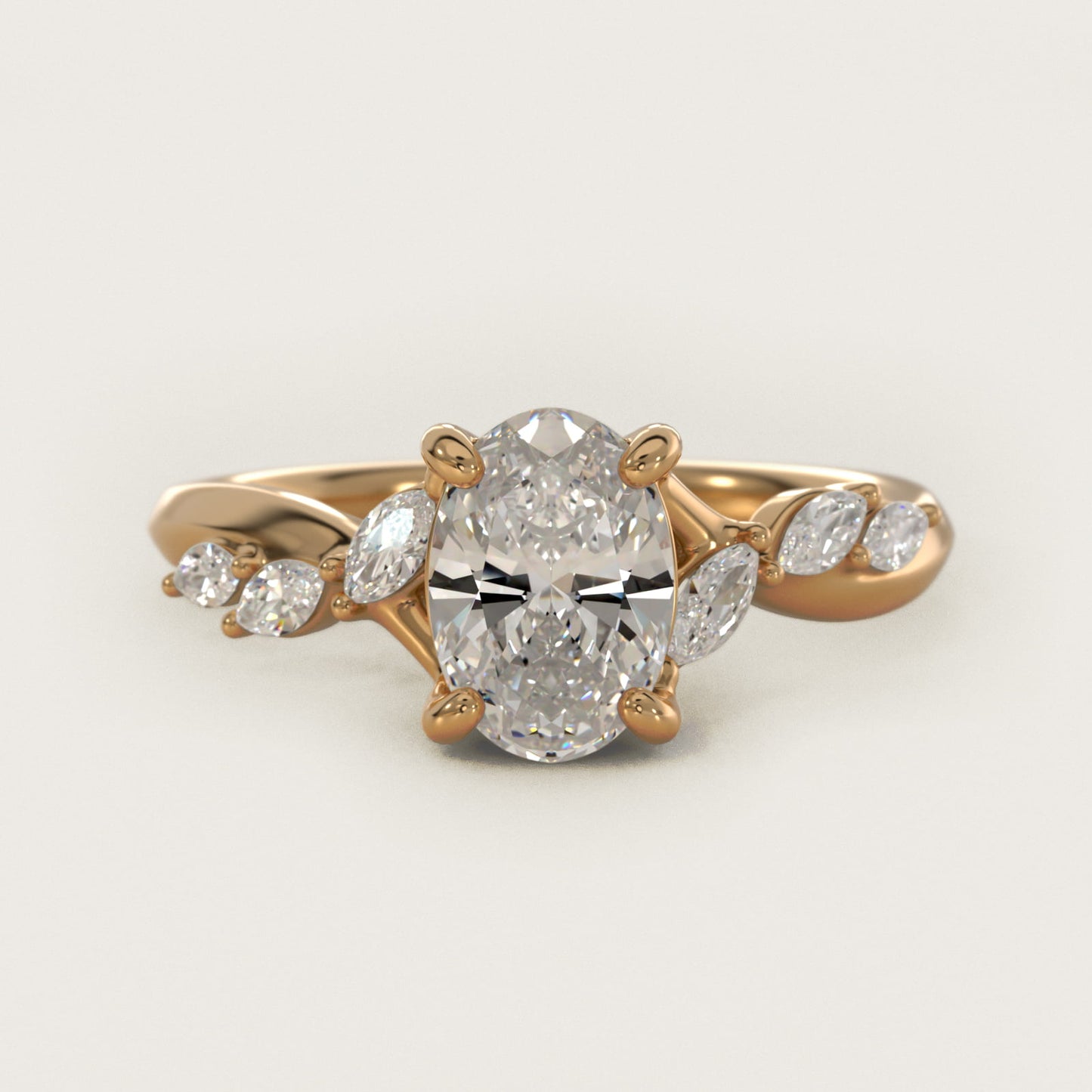 Leaf Vine Diamond Motif Side Stone Engagement Ring In 18k Yellow Gold By James Allen - Oval Center