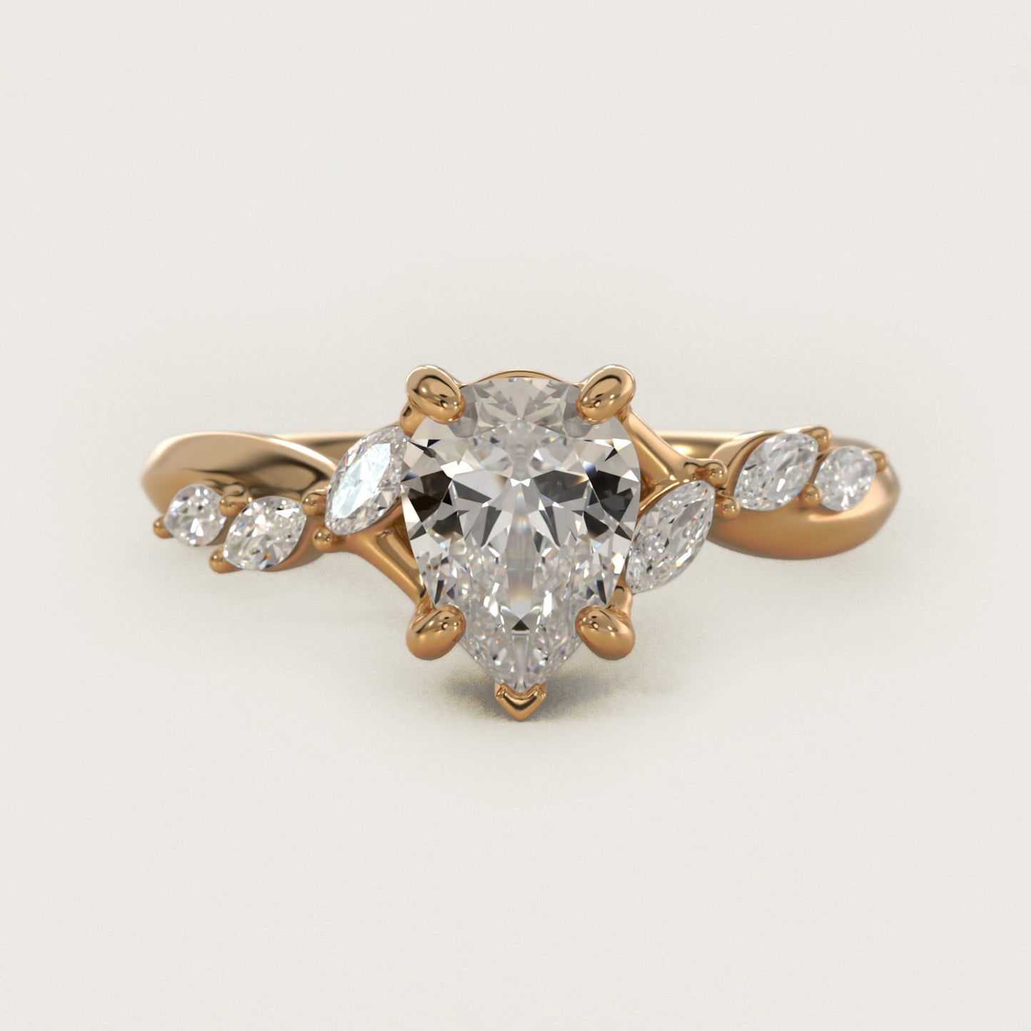 Leaf Vine Diamond Motif Side Stone Engagement Ring In 18k Yellow Gold By James Allen - Pear Center