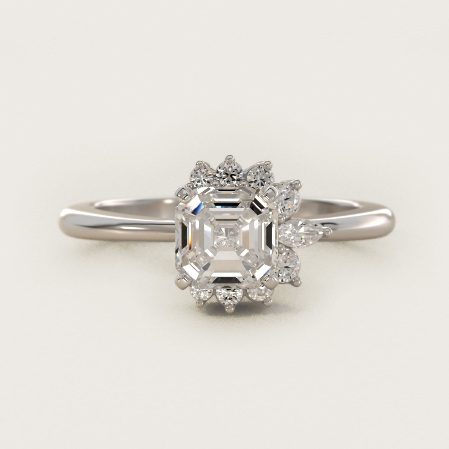 Marquise Accent Diamond Halo Engagement Ring In 18k White Gold By James Allen - Asscher Center