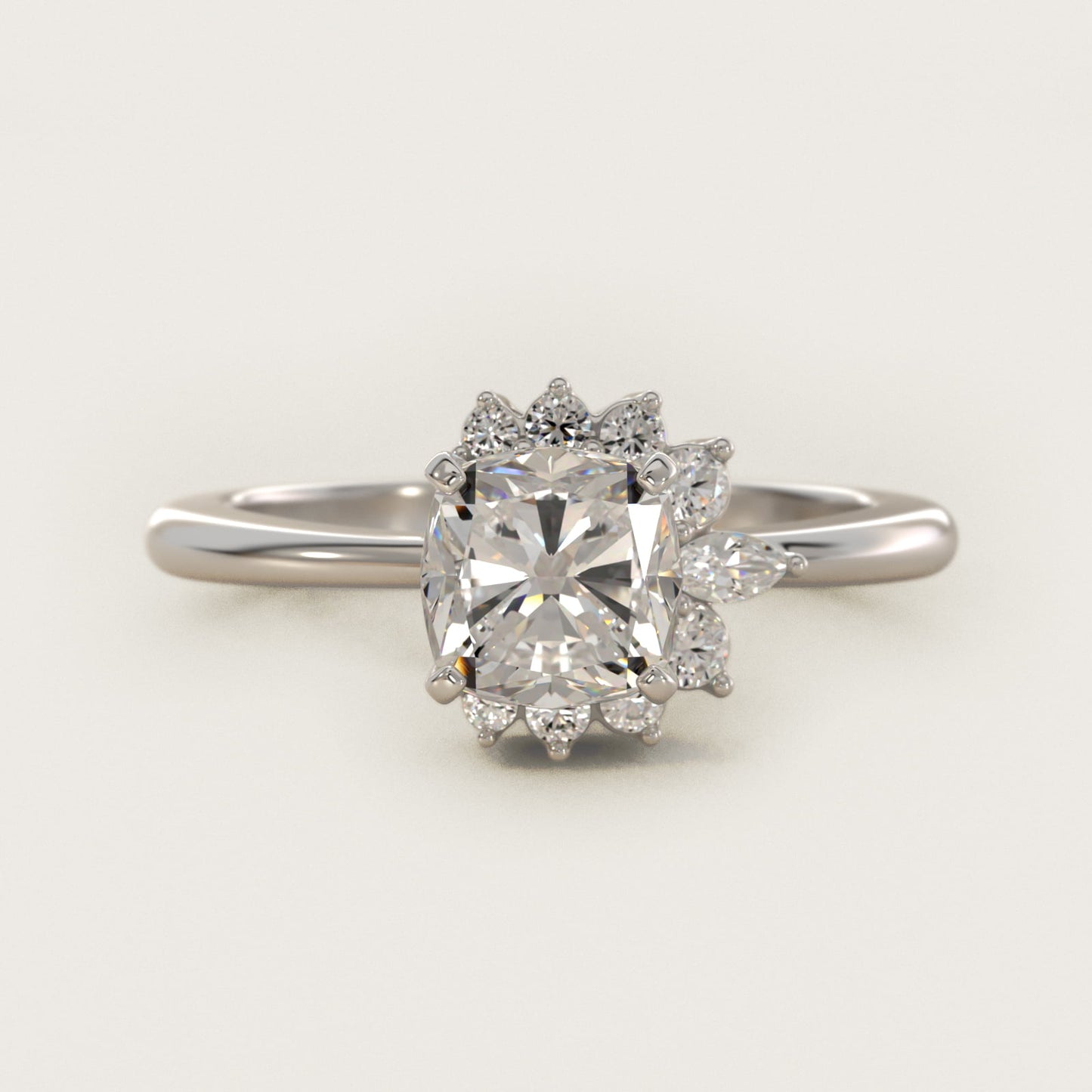 Marquise Accent Diamond Halo Engagement Ring In 14K White Gold By James Allen - Cushion Center