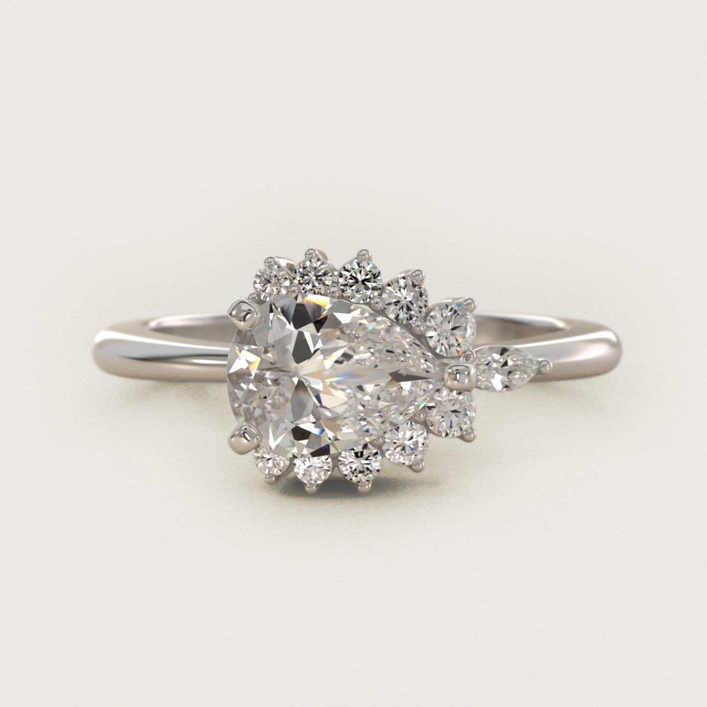 Marquise Accent Diamond Halo Engagement Ring In 14K White Gold By James Allen - Pear Center