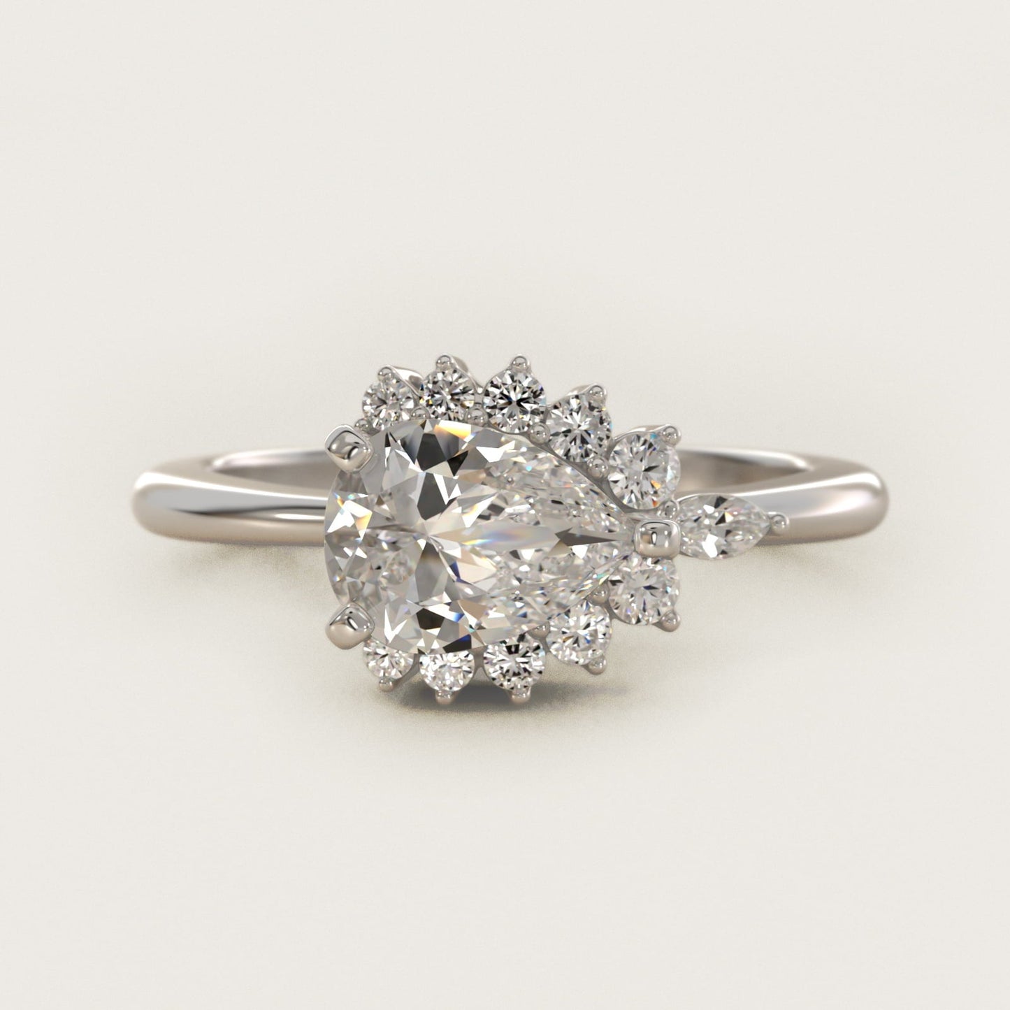 Marquise Accent Diamond Halo Engagement Ring In Platinum By James Allen - Pear Center