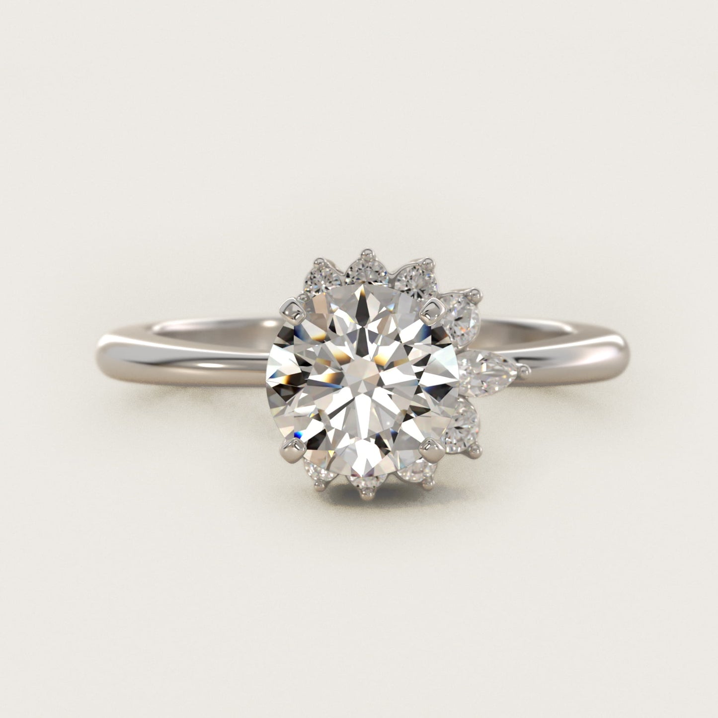 Marquise Accent Diamond Halo Engagement Ring In 14K White Gold By James Allen - Round Center