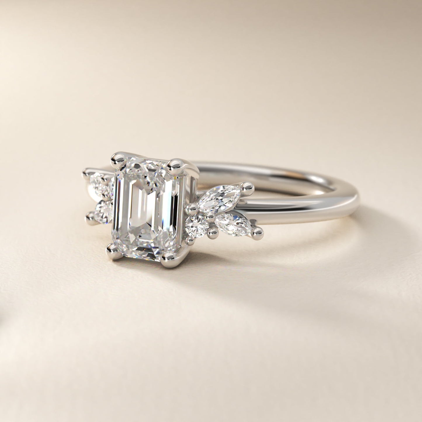 Marquise and Round Cluster Array Diamond Engagement Ring in Platinum - Emerald Center